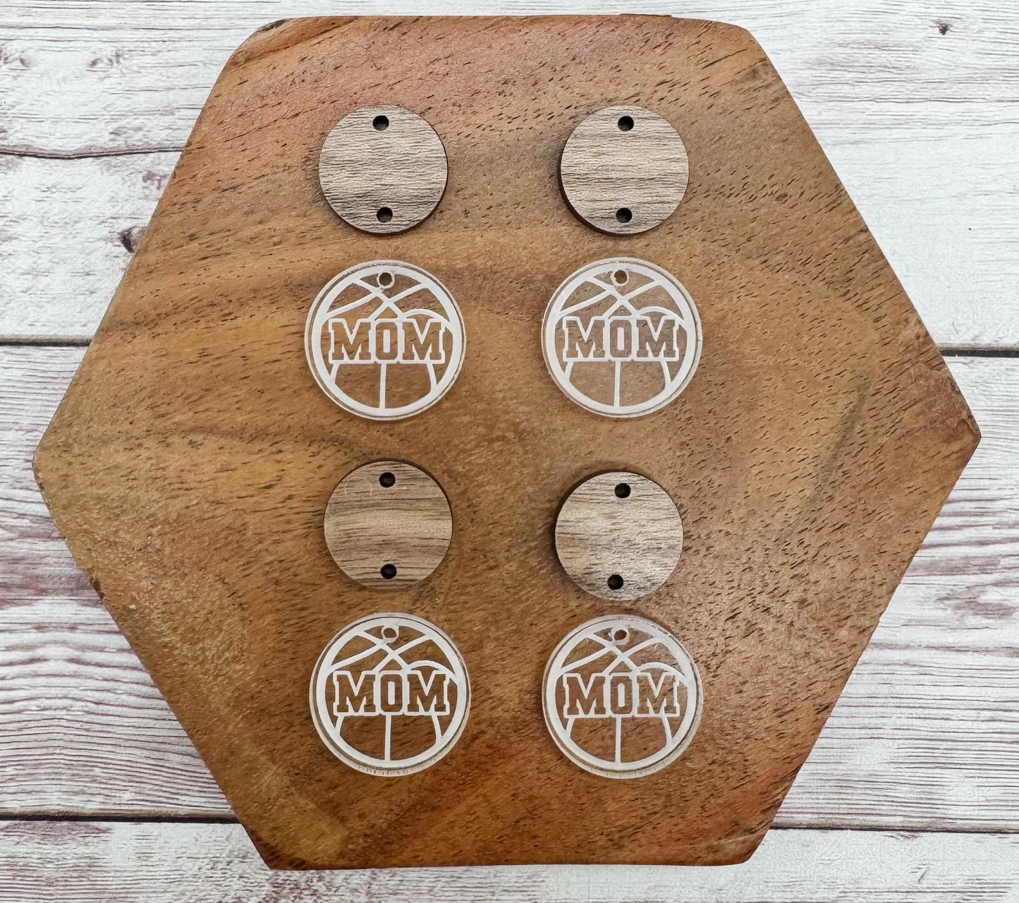 Engraved Basketball Mom Acrylic and Wood Connector Set, DIY Jewelry Making