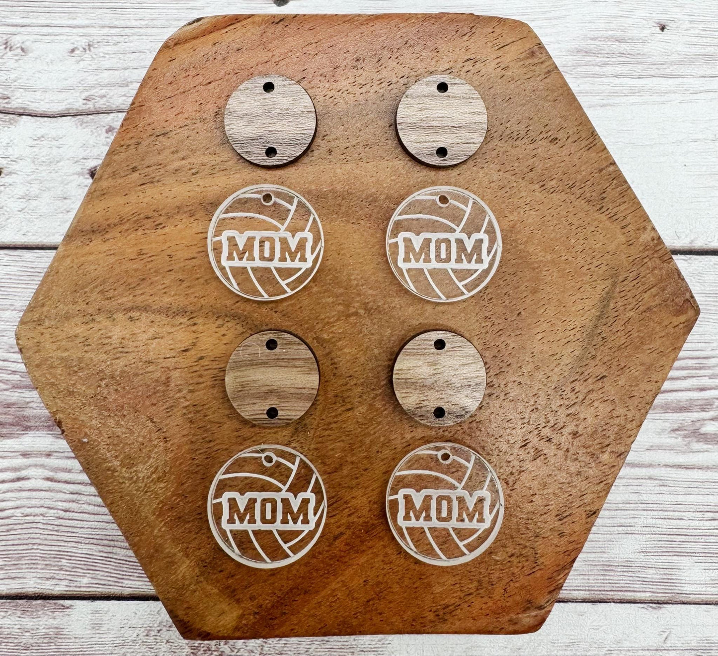 Engraved Volleyball Mom Acrylic and Wood Connector Set, DIY Jewelry Making