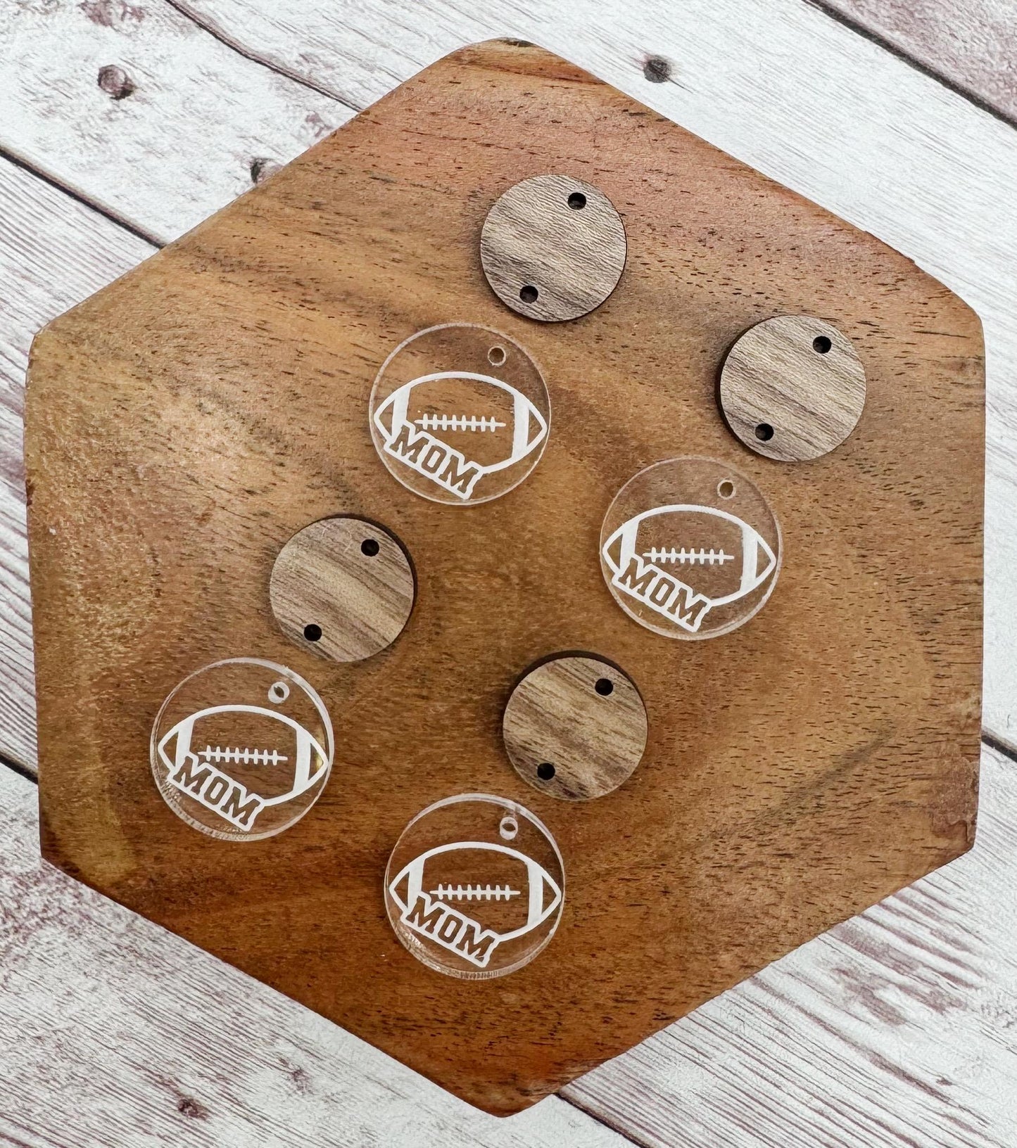 Engraved Football Mom Acrylic and Wood Connector Set, DIY Jewelry Making