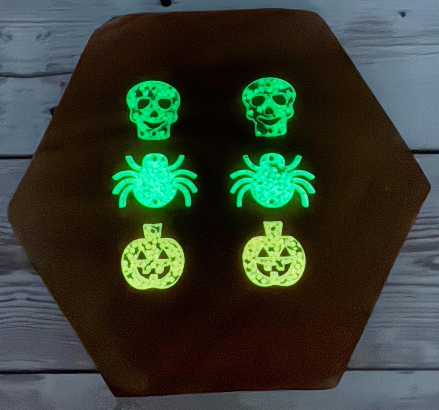 Halloween Glow in the Dark Glitter Skull Spider Pumpkin Dangle Trio Earring Blanks, DIY Jewelry Making