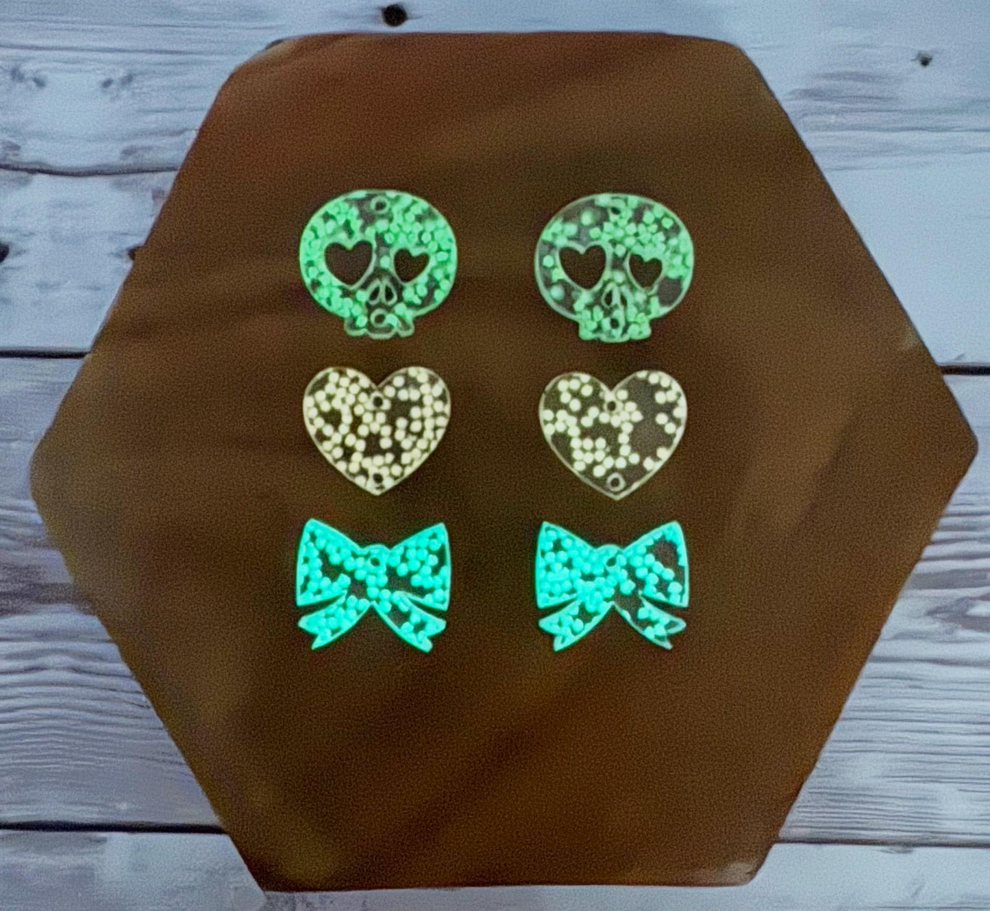 Halloween Glow in the Dark Glitter Skull Heart Bow Dangle Trio Earring Blanks, DIY Jewelry Making