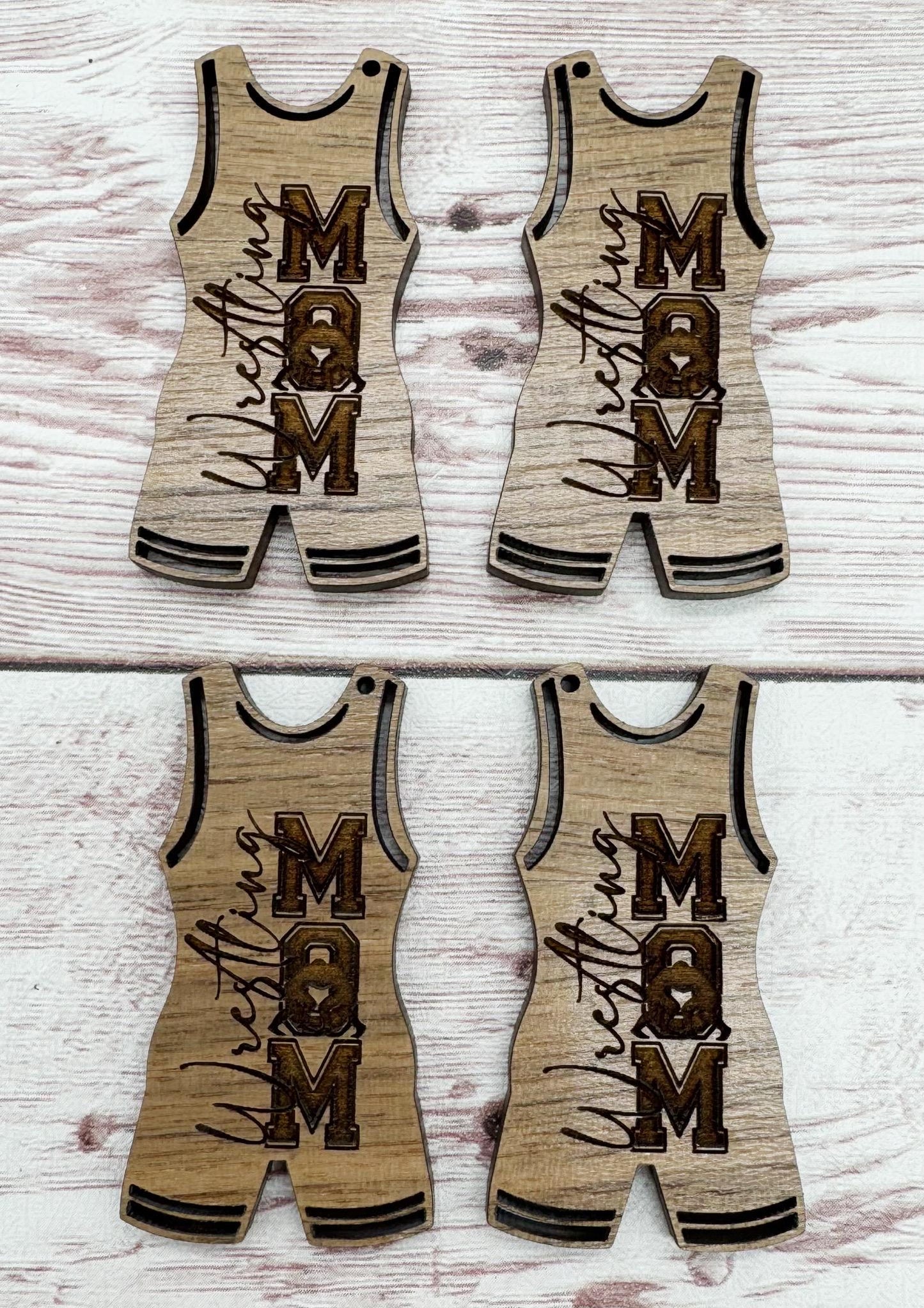Wood Engraved Wrestling Mom Singlet Sports Earring Blanks, Finished Walnut Blank, DIY Jewelry Making