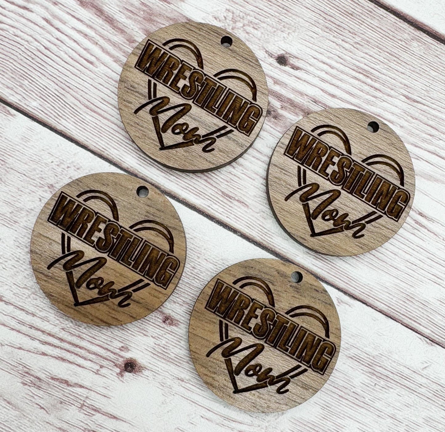 Wood Engraved Wrestling Mom Heart Sports Earring Blanks, Finished Walnut Blank, DIY Jewelry Making