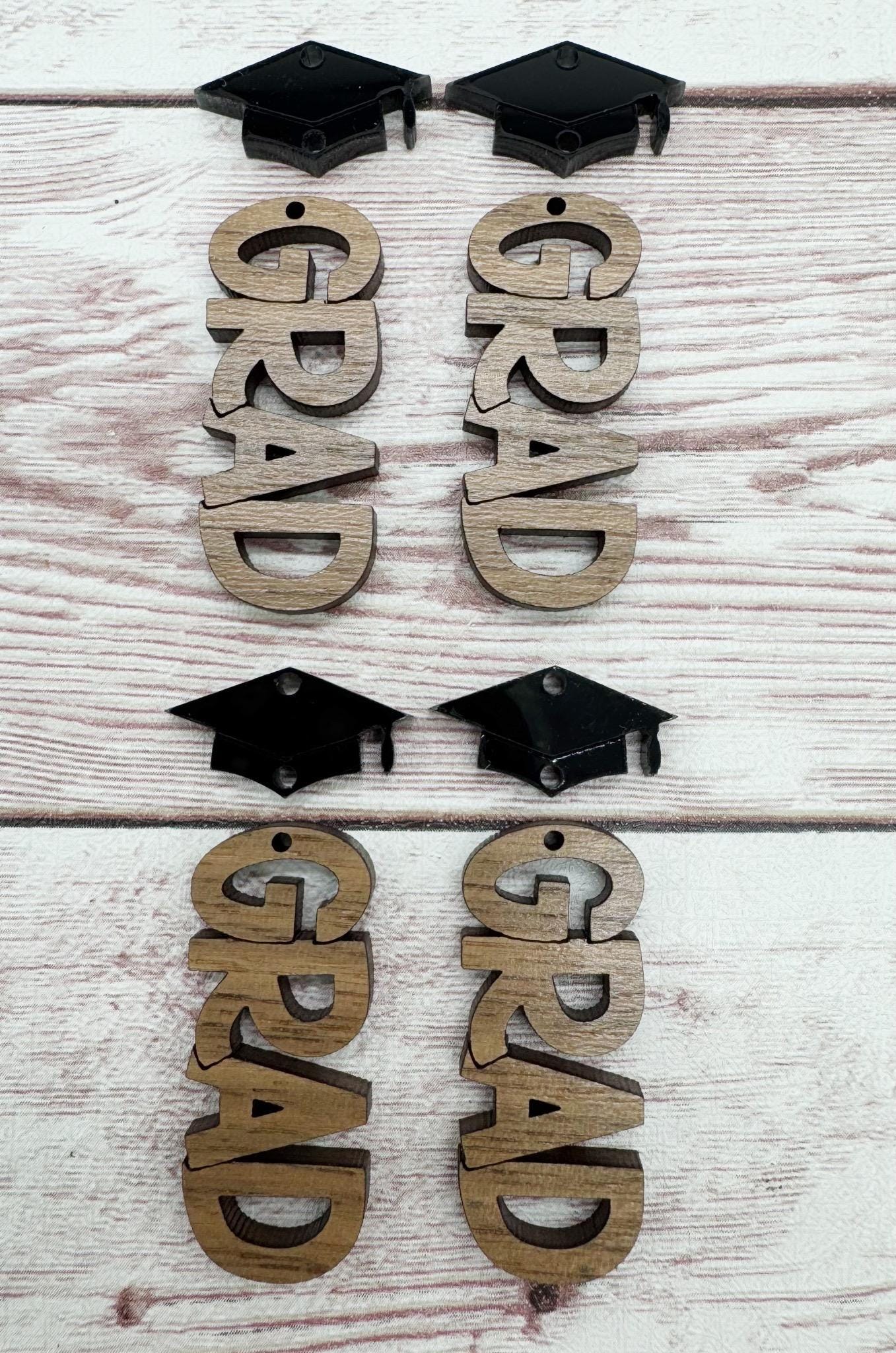 Wood Grad Graduate with Acrylic Hat Earring Blanks, Finished Walnut Blank, DIY Jewelry Making