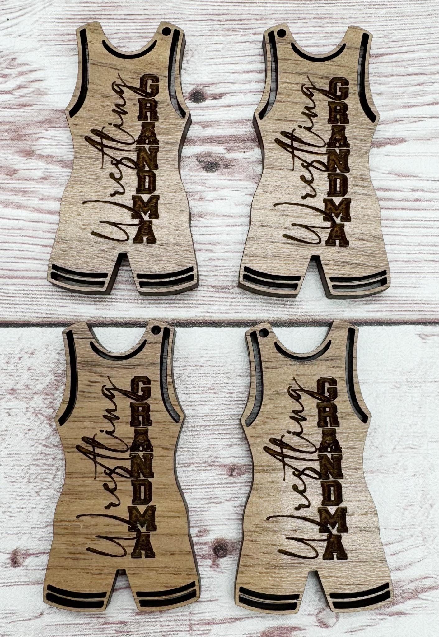 Wood Engraved Wrestling Grandma Singlet Sports Earring Blanks, Finished Walnut Blank, DIY Jewelry Making