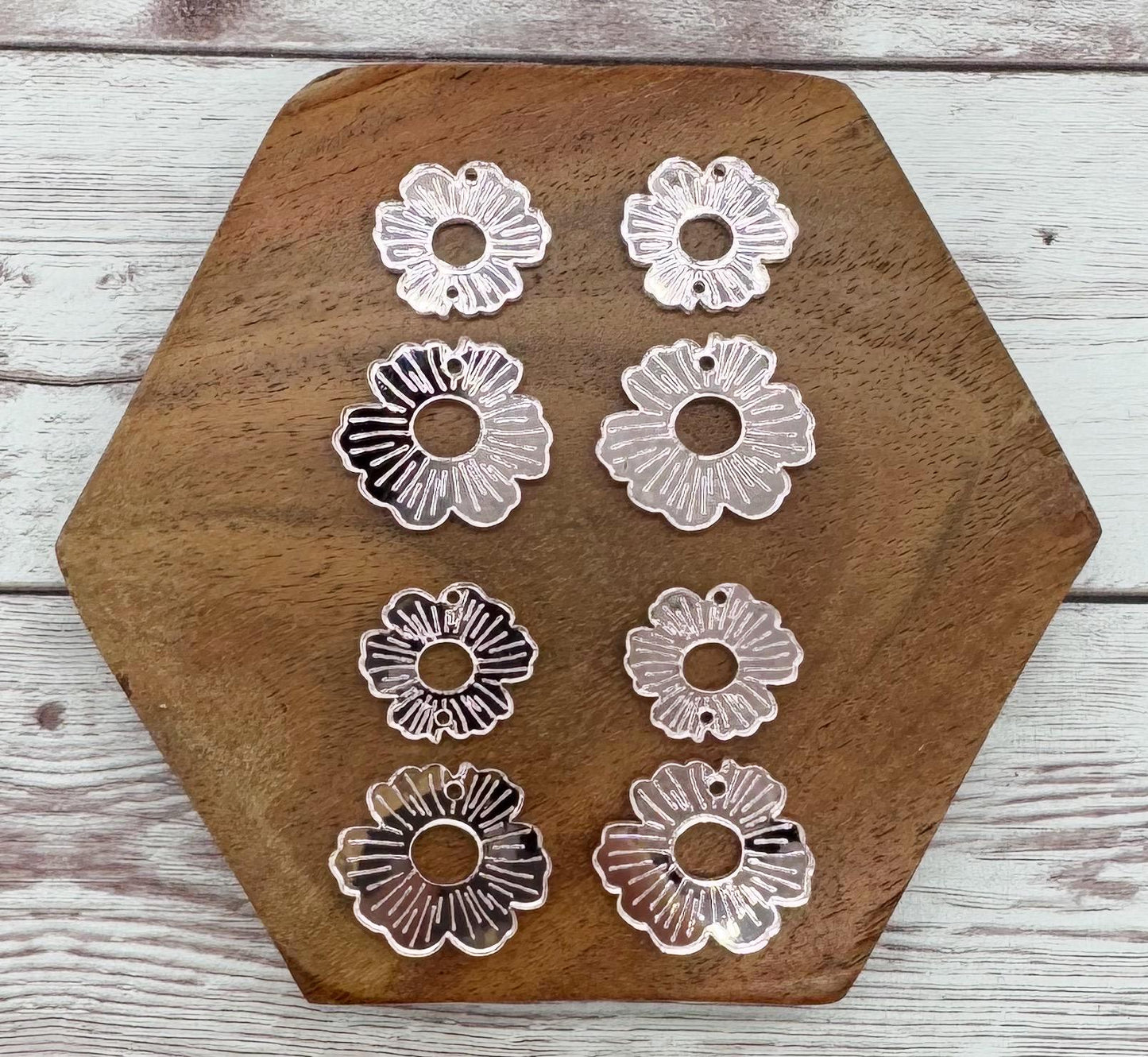 Engraved Rose Gold Mirrored Double Flower Earring Blanks, DIY Jewelry Making