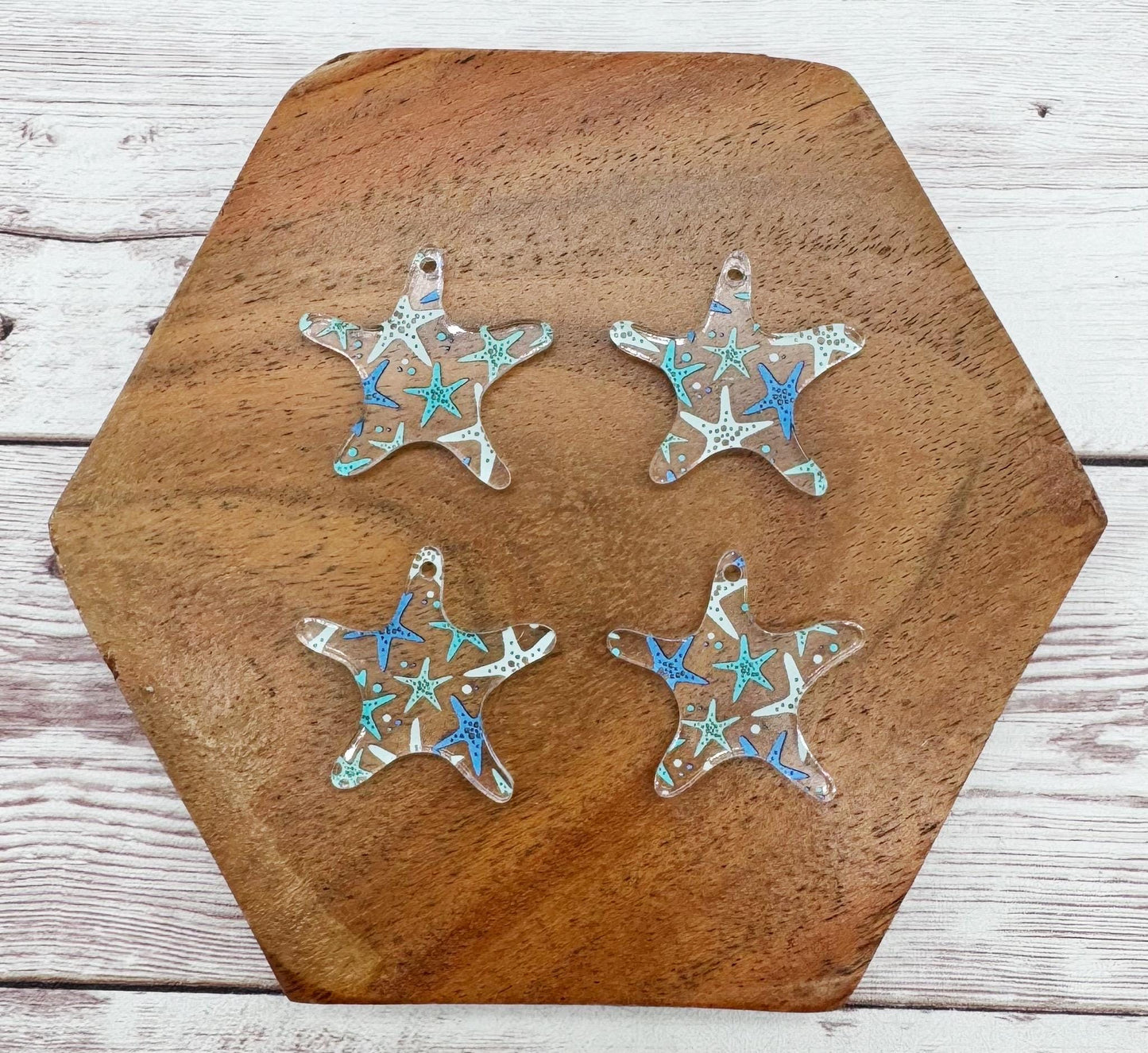 Set of 2 Pair Mini Starfish Print Acrylic Dangle Blanks DIY Jewelry Making