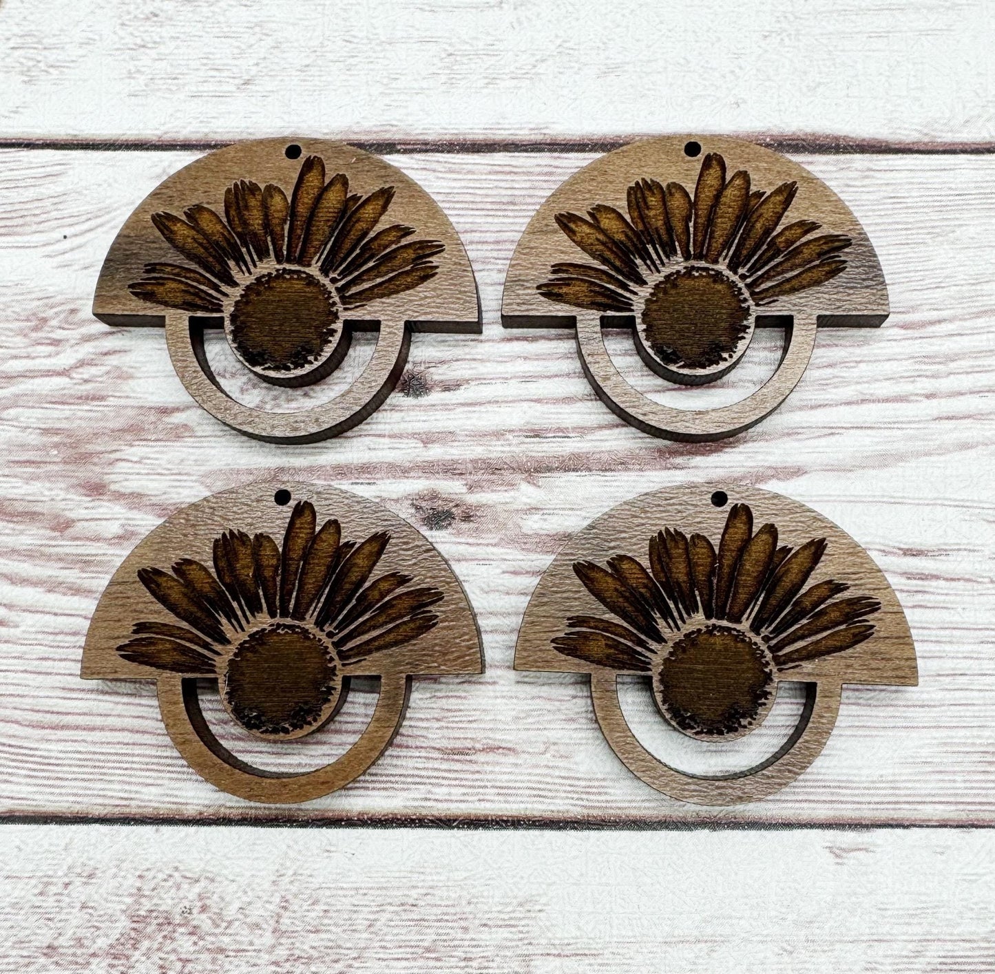 Wood Engraved Daisy Macrame Earring Blanks, Finished Walnut Blank, DIY Jewelry Making