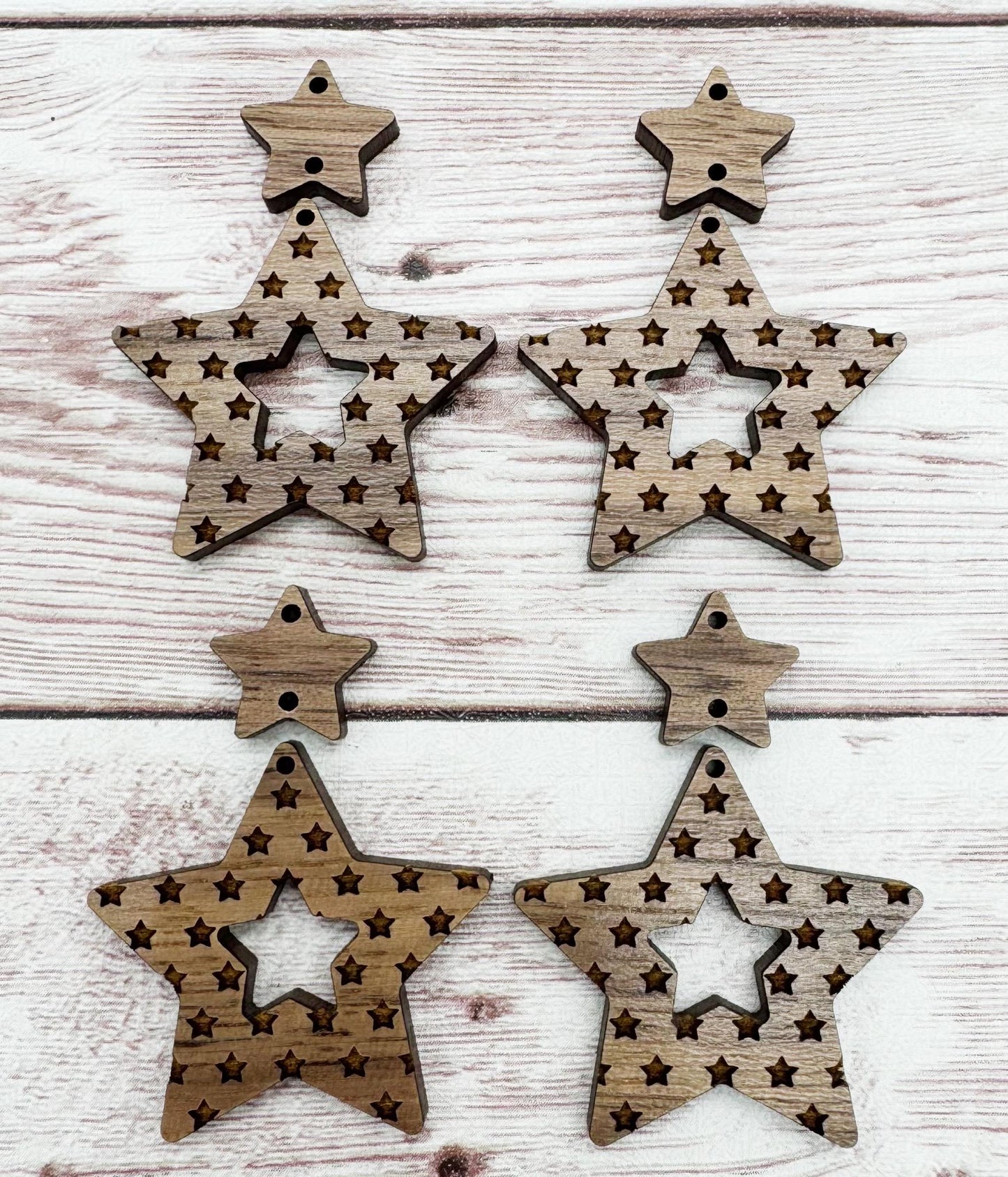 Patriotic Engraved Stars and Wood Star Connector Earring Blanks, 4th of July, DIY Jewelry Making