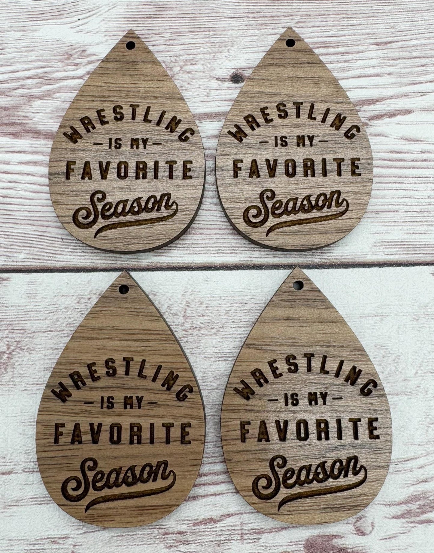 Engraved Wrestling is My Favorite Season Earring Blanks, Finished Walnut Blank, DIY Jewelry Making