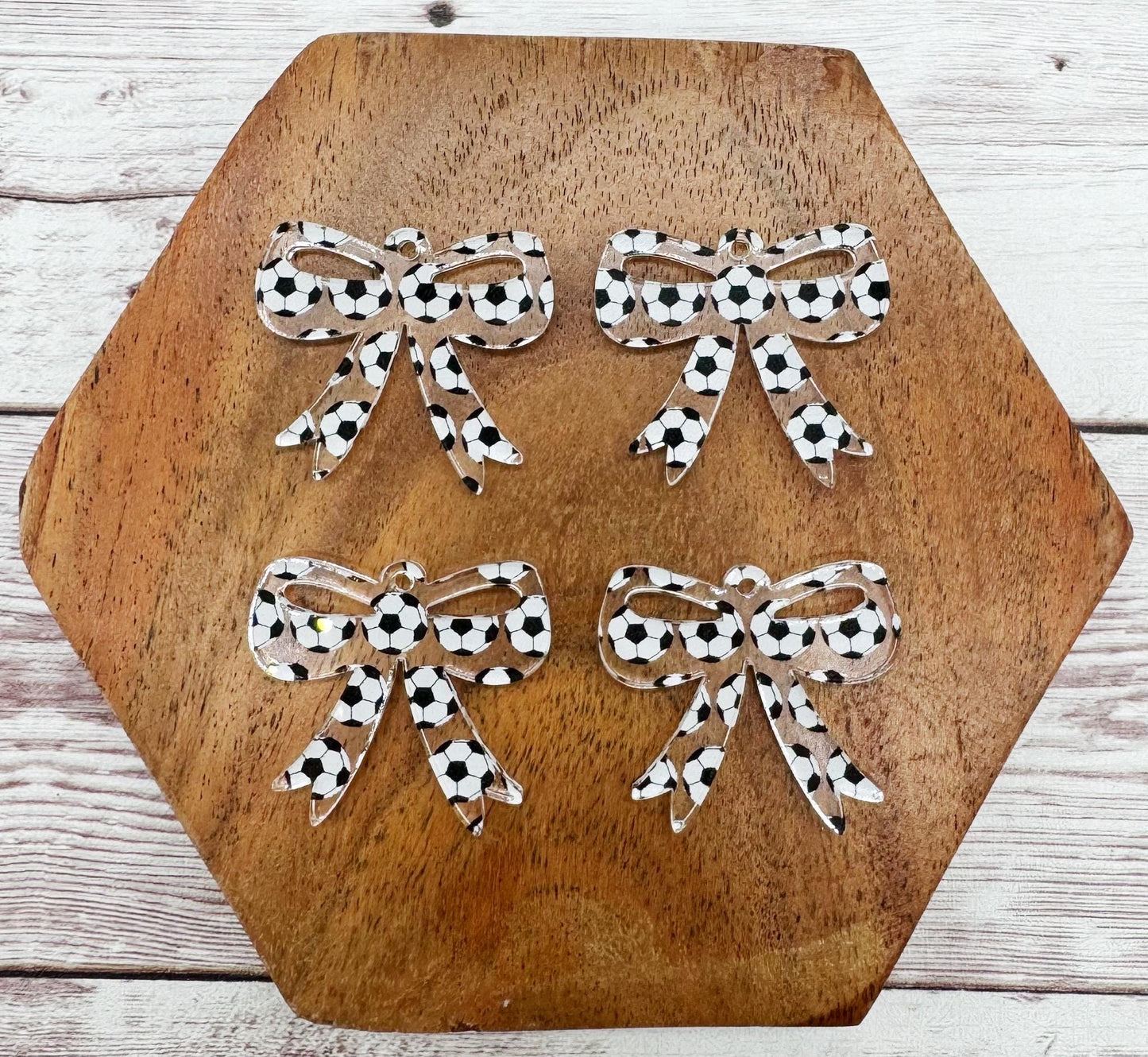 Set of 2 Soccer Print Acrylic Bow Sports Earring Blanks DIY Jewelry Making