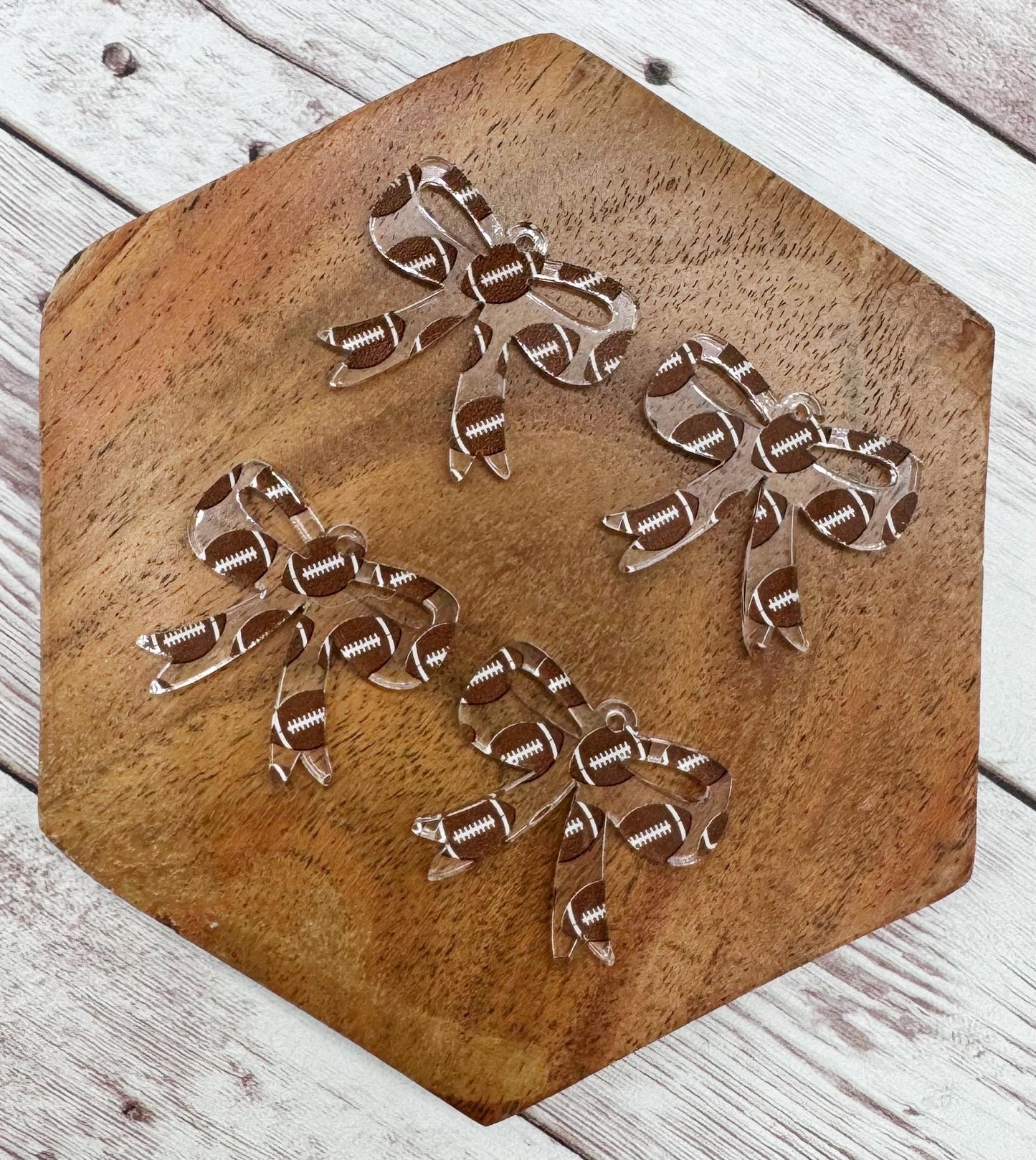 Set of 2 Football Print Acrylic Bow Sports Earring Blanks DIY Jewelry Making