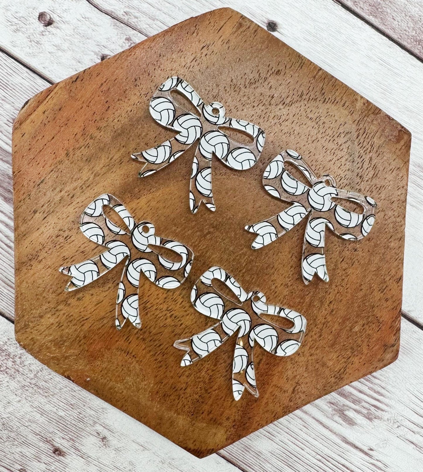 Set of 2 Volleyball Print Acrylic Bow Sports Earring Blanks DIY Jewelry Making