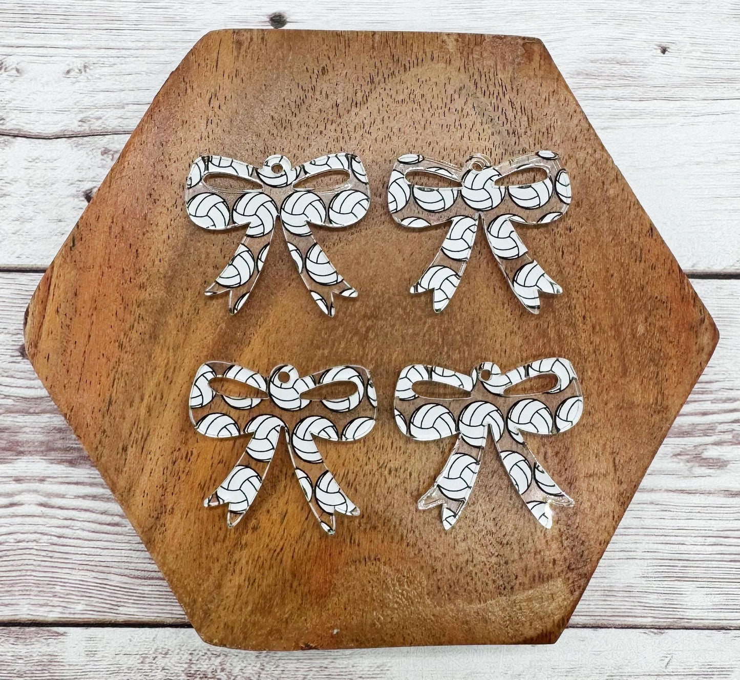 Set of 2 Volleyball Print Acrylic Bow Sports Earring Blanks DIY Jewelry Making