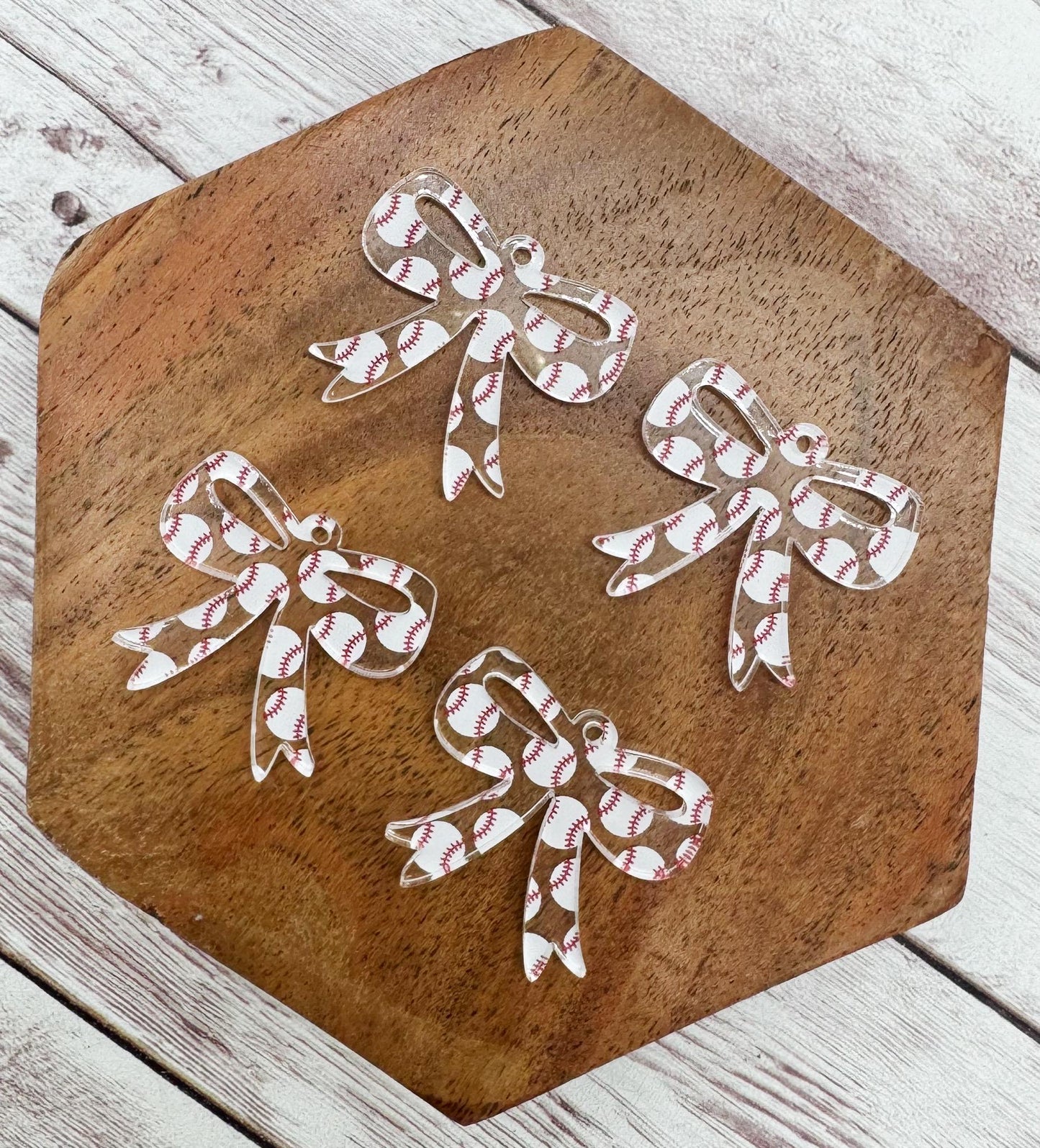 Set of 2 Baseball Print Acrylic Bow Sports Earring Blanks DIY Jewelry Making