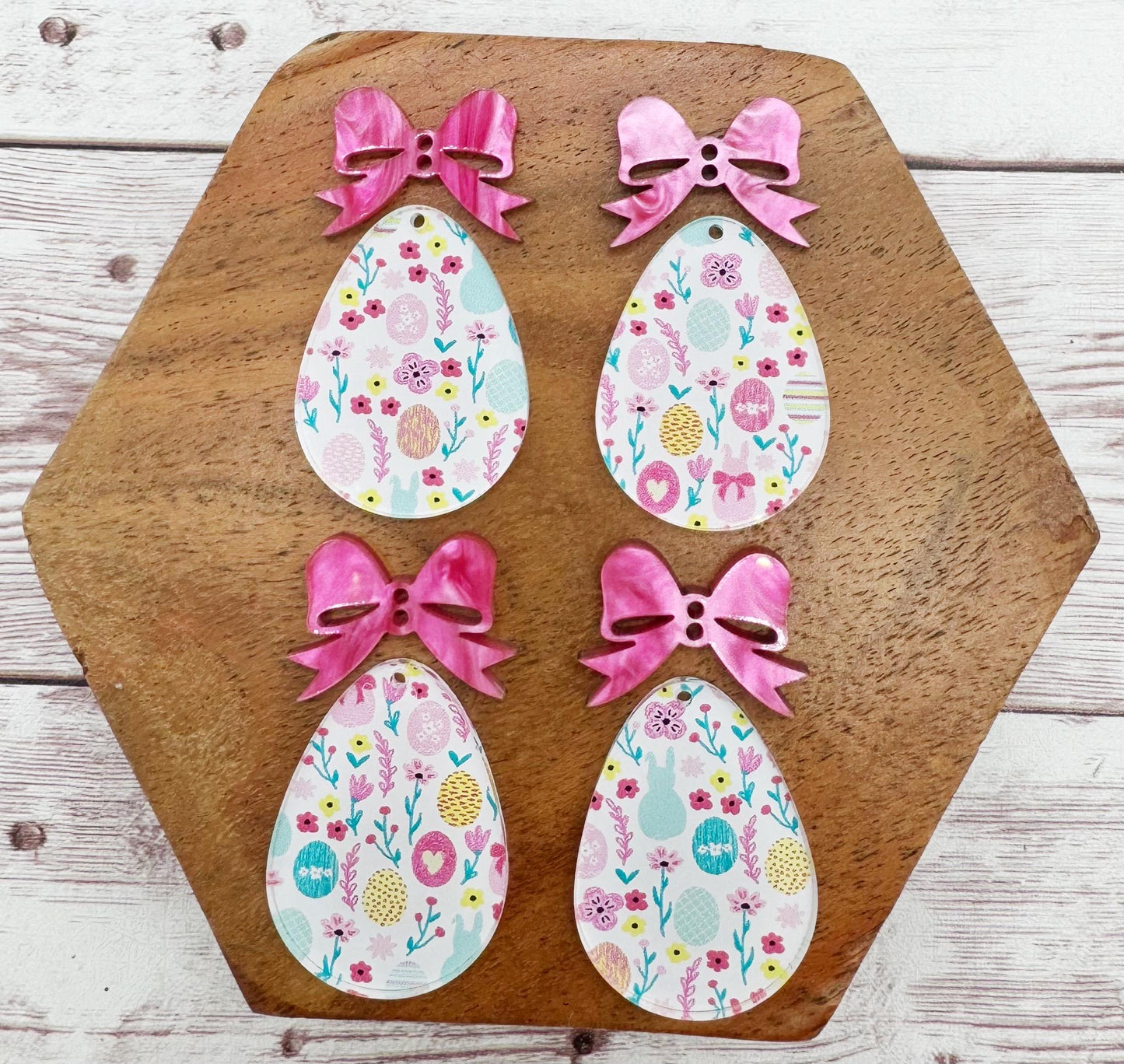 Easter Print Egg With Pink Bow Connector Easter Earring Blanks, DIY Jewelry Making
