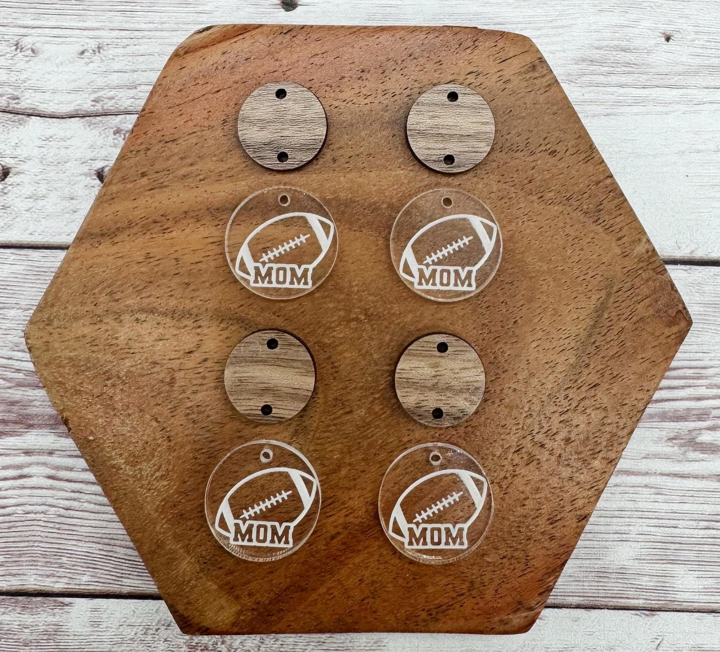 Engraved Football Mom Acrylic and Wood Connector Set, DIY Jewelry Making
