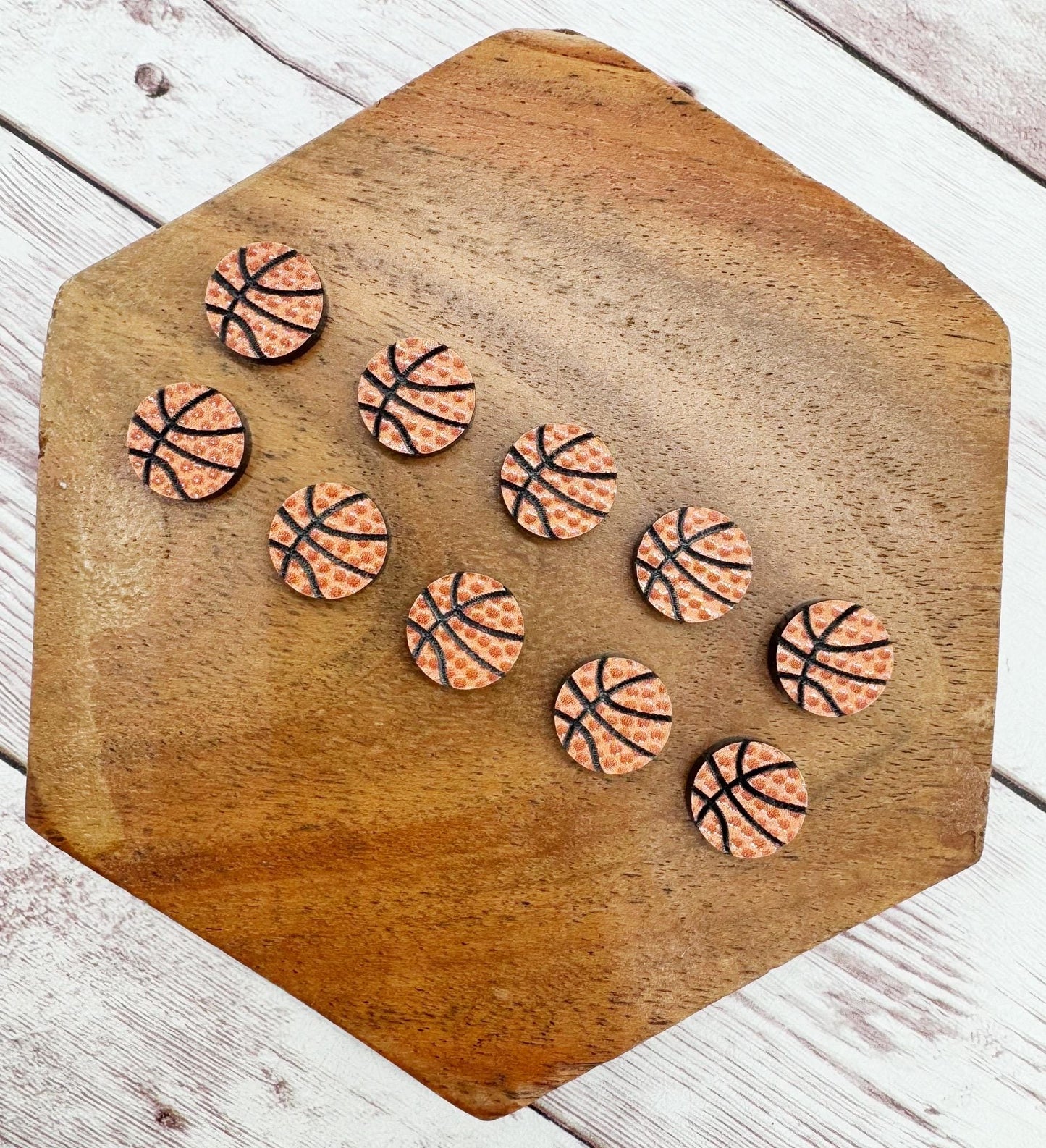 Engraved Textured Acrylic Basketball Stud Earring Blanks Set of 5 Pair DIY Jewelry Making