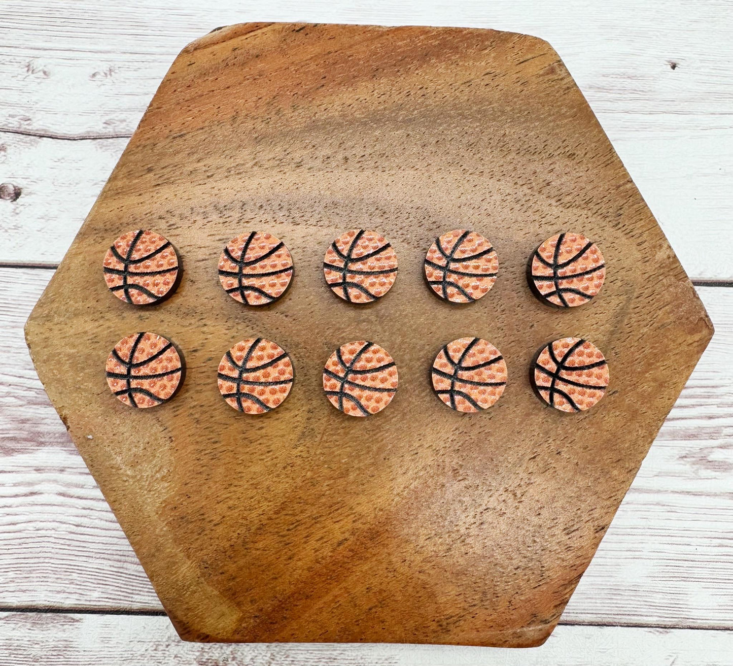 Engraved Textured Acrylic Basketball Stud Earring Blanks Set of 5 Pair DIY Jewelry Making