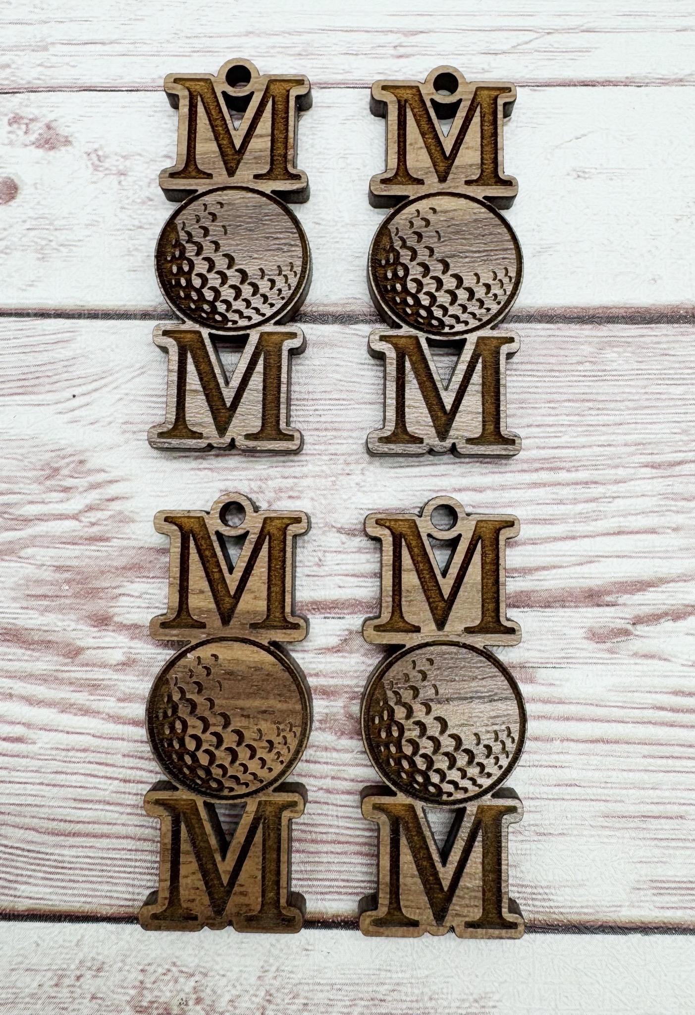 Wood Engraved Golf Mom Sports Earring Blanks, Finished Walnut Blank, DIY Jewelry Making