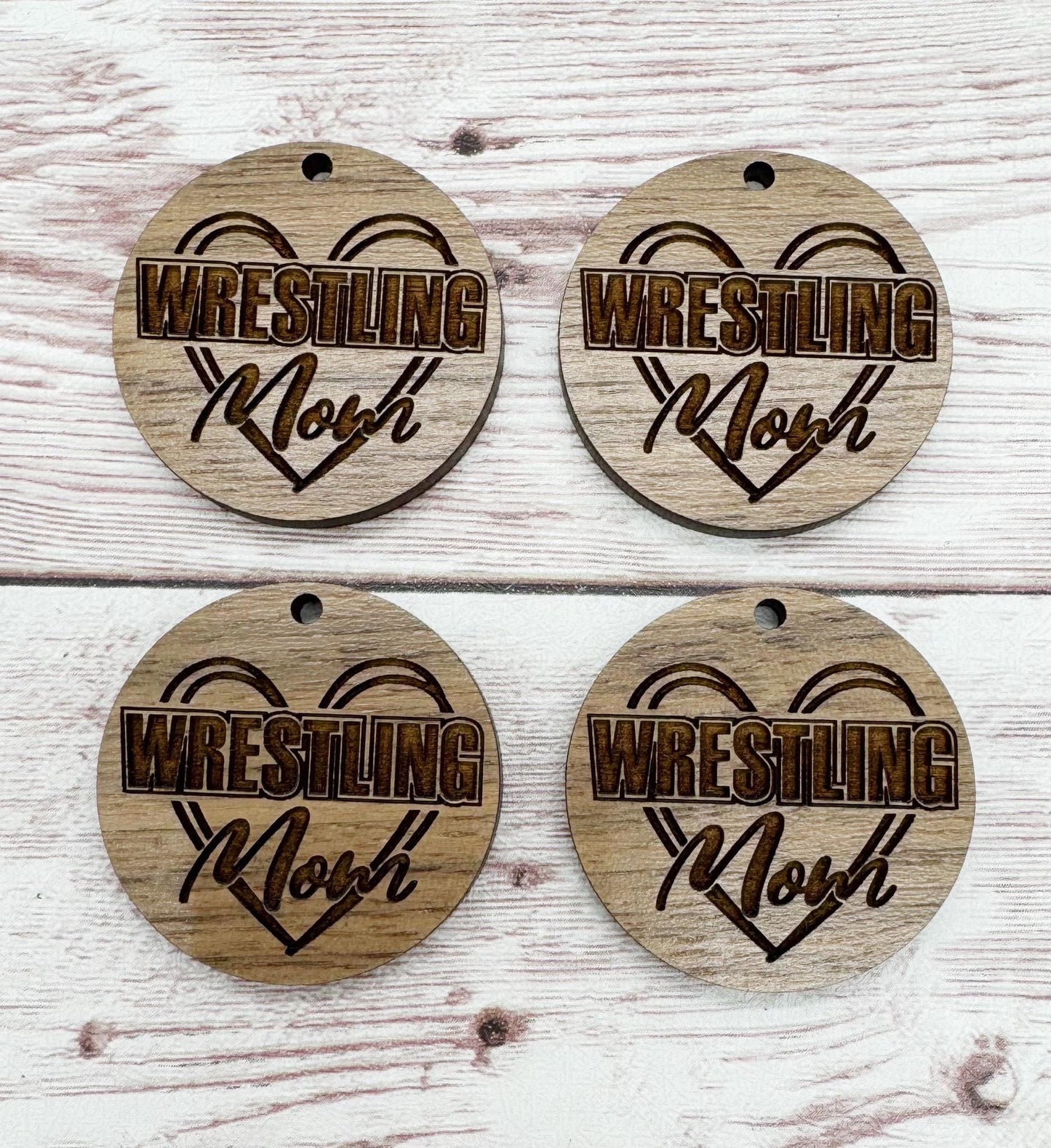 Wood Engraved Wrestling Mom Heart Sports Earring Blanks, Finished Walnut Blank, DIY Jewelry Making