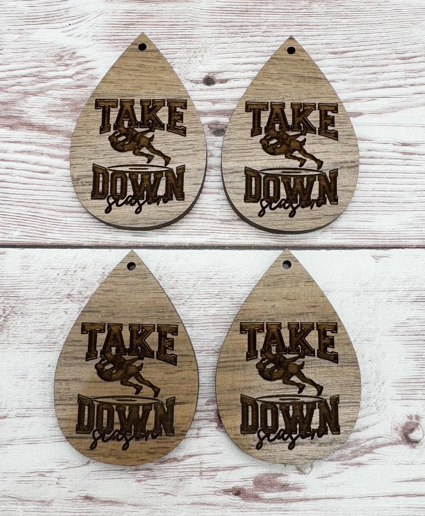 Wood Engraved Wrestling Take Down Season Sports Earring Blanks, Finished Walnut Blank, DIY Jewelry Making