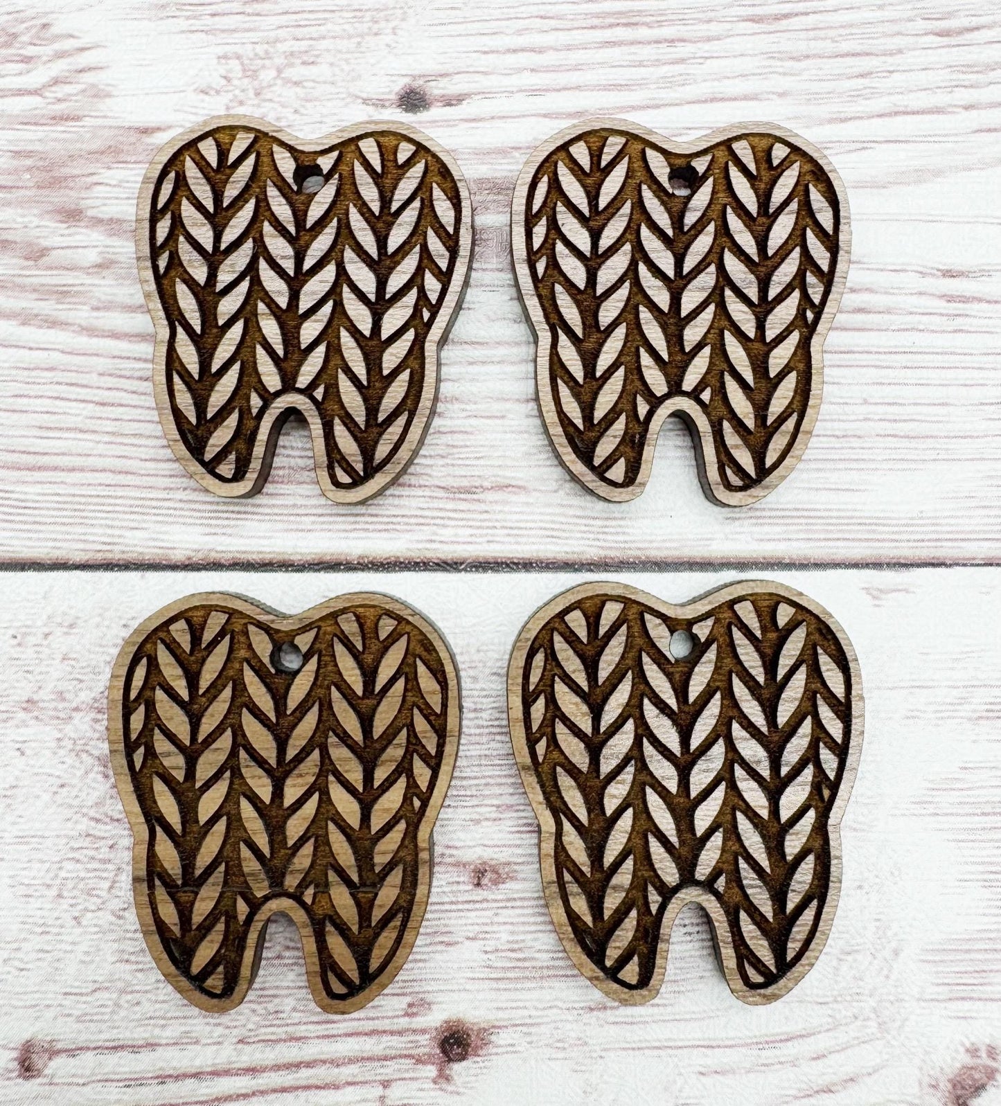 Wood Engraved Tooth, Dentist, Dental Hygienist Earring Blanks, Finished Walnut Blank, DIY Jewelry Making