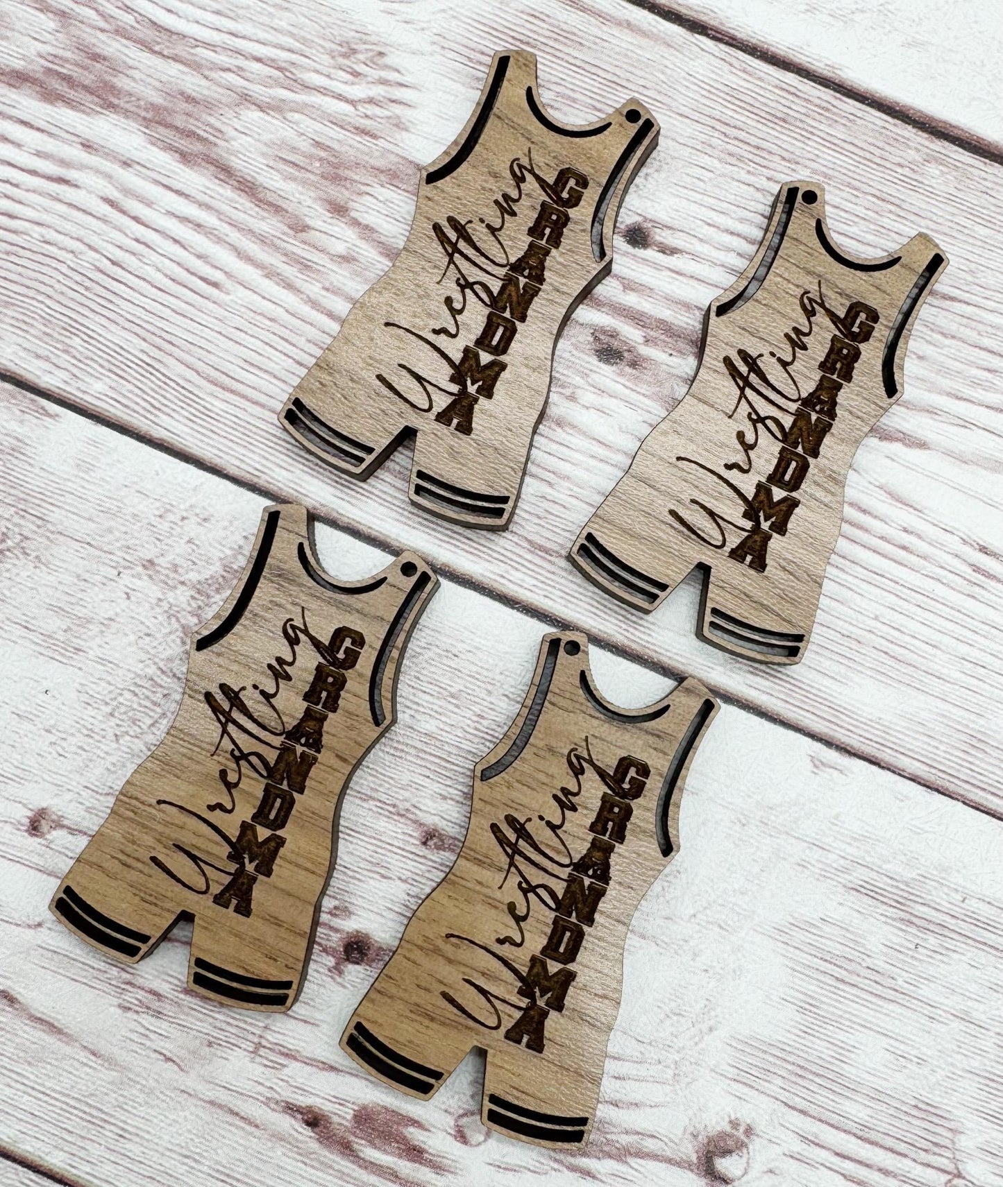 Wood Engraved Wrestling Grandma Singlet Sports Earring Blanks, Finished Walnut Blank, DIY Jewelry Making