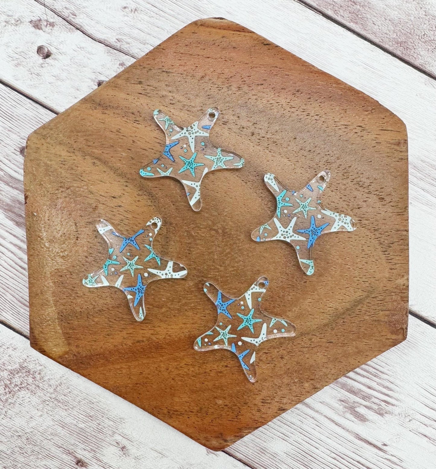 Set of 2 Pair Mini Starfish Print Acrylic Dangle Blanks DIY Jewelry Making