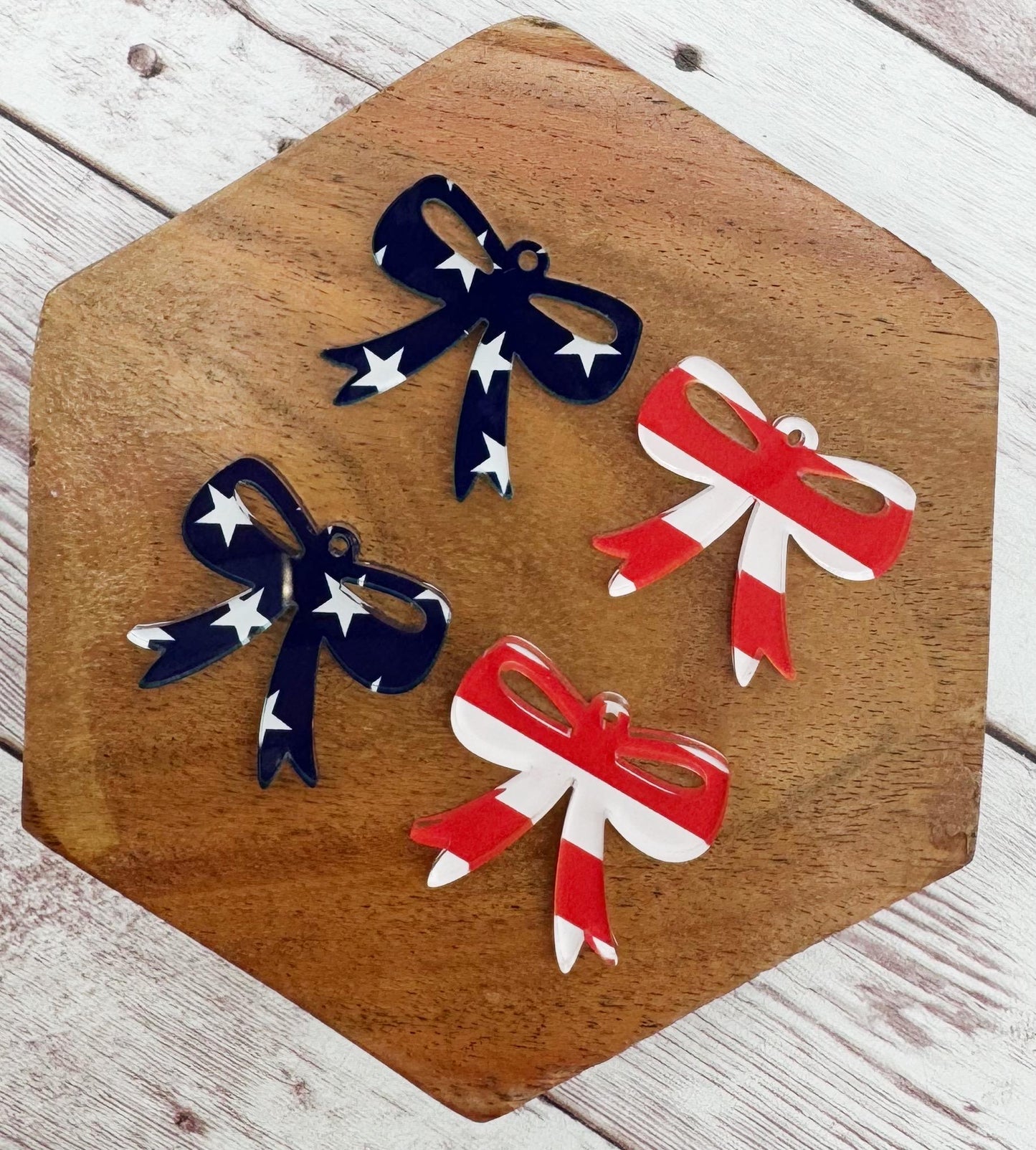 Set of 2 Stars and Stripes Print Patriotic Acrylic Bow Earring Blanks DIY Jewelry Making