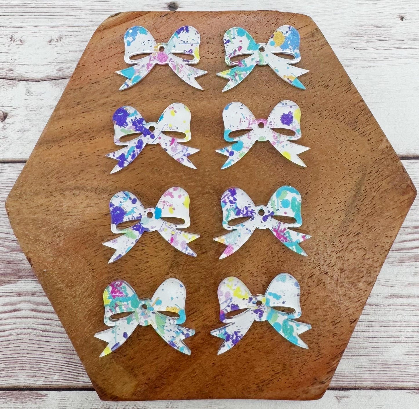 Set of 4 Pair Paint Splatter Print Mini Bow Earring Blanks DIY Jewelry Making