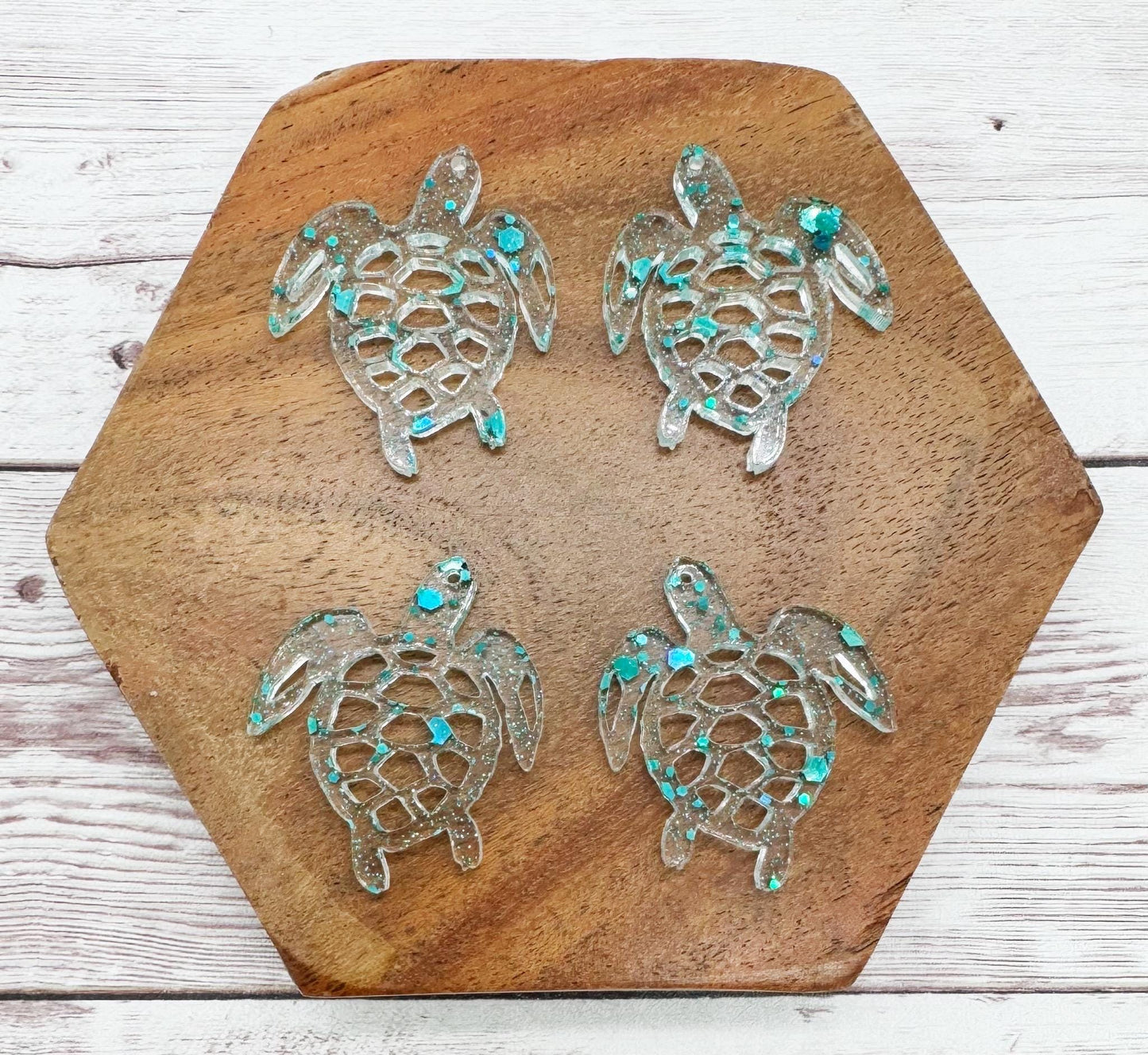 Teal Glitter Sea Turtle Acrylic Earring Blanks, DIY Jewelry Making