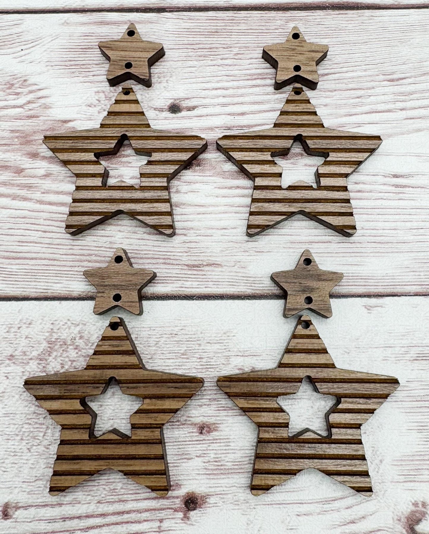 Patriotic Engraved Stripes and Wood Star Connector Earring Blanks, 4th of July, DIY Jewelry Making