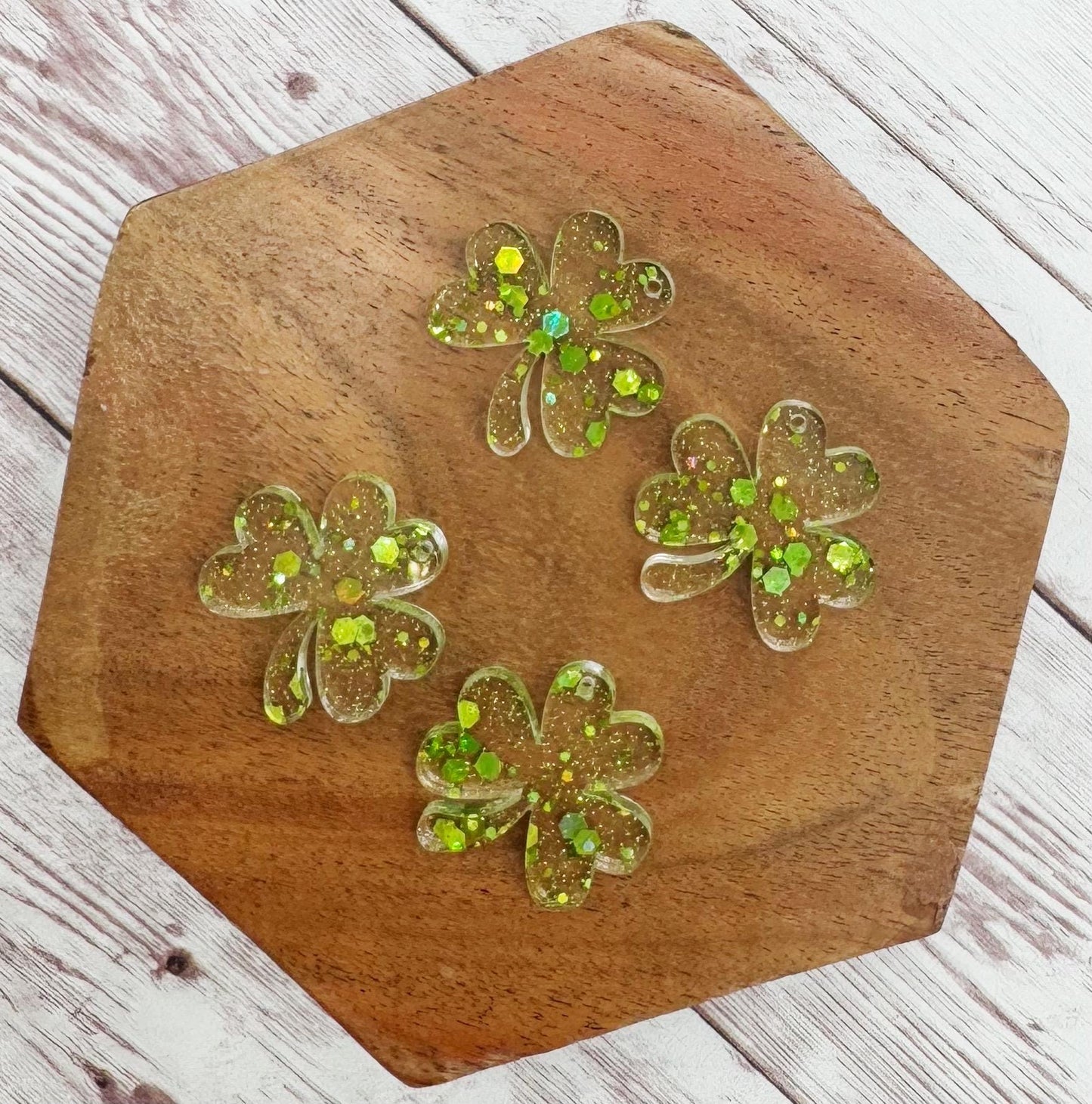 Green Hex Glitter Shamrock Acrylic Earring Blanks, St. Patty’s Day, DIY Jewelry Making