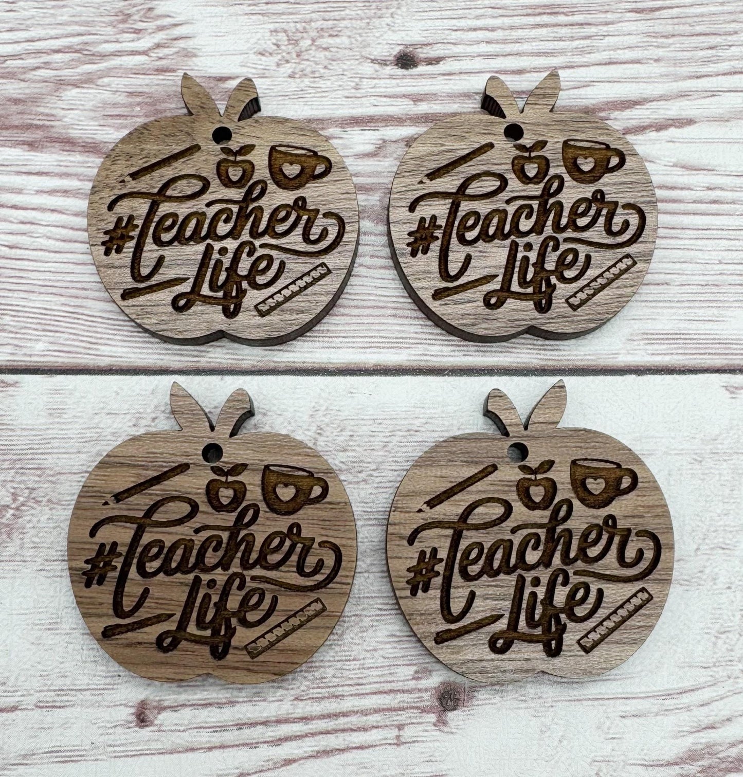 Engraved Apple Teacher Life School Earring Blanks, Finished Walnut Blank, DIY Jewelry Making