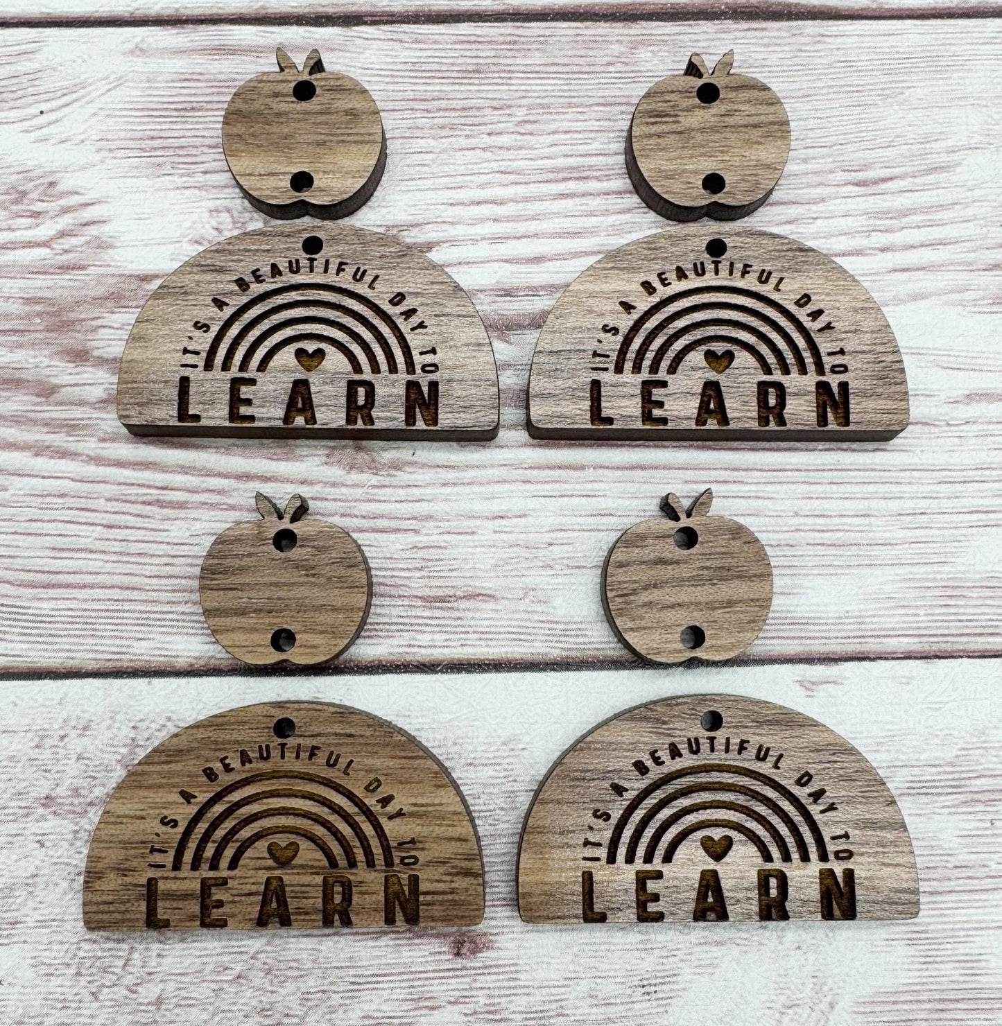 Engraved It’s a Beautiful Day to Learn with Apple Connector School Teacher Earring Blanks, Finished Walnut Blank, DIY Jewelry Making