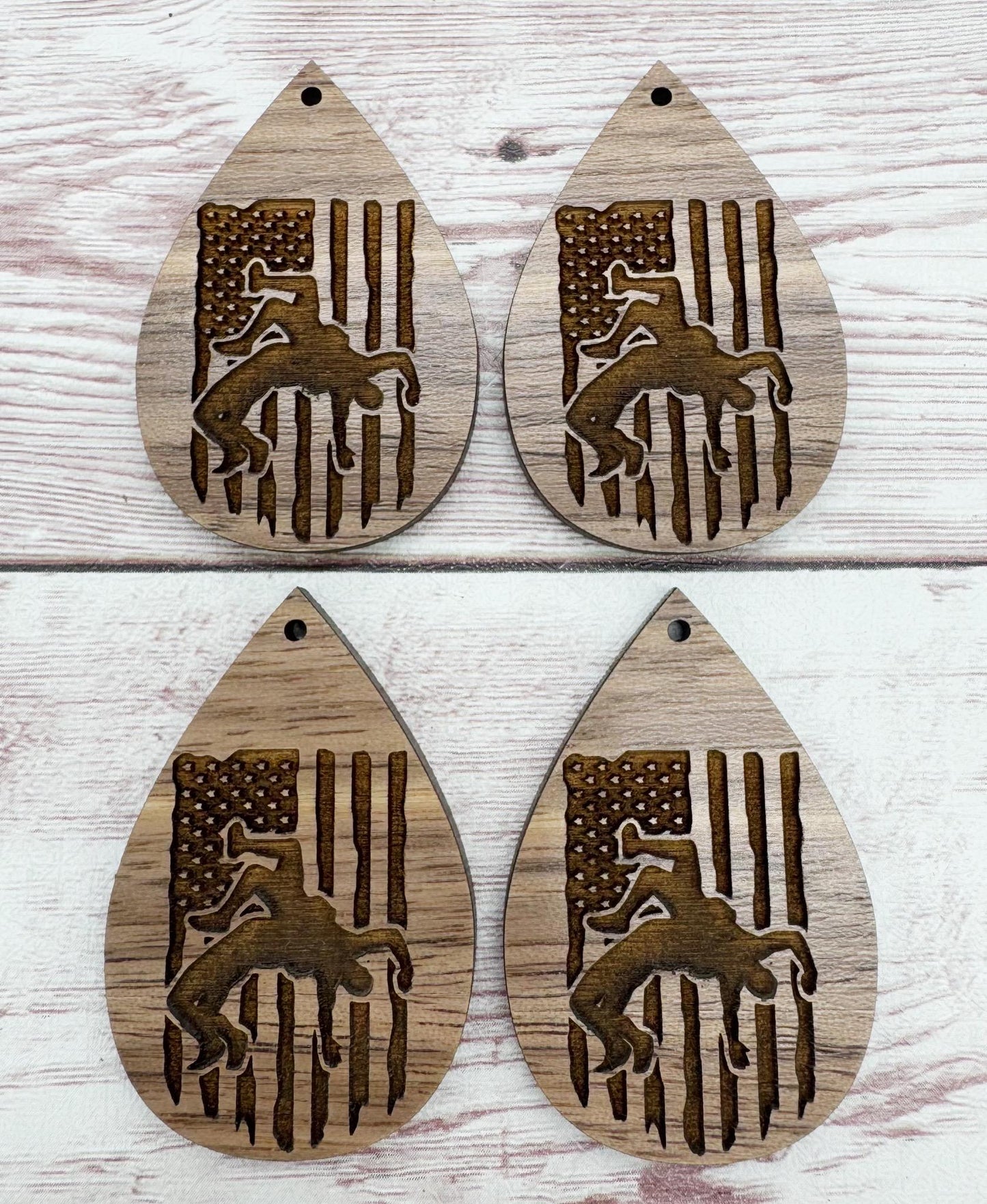 Engraved American Flag Wrestling Earring Blanks, Finished Walnut Blank, DIY Jewelry Making