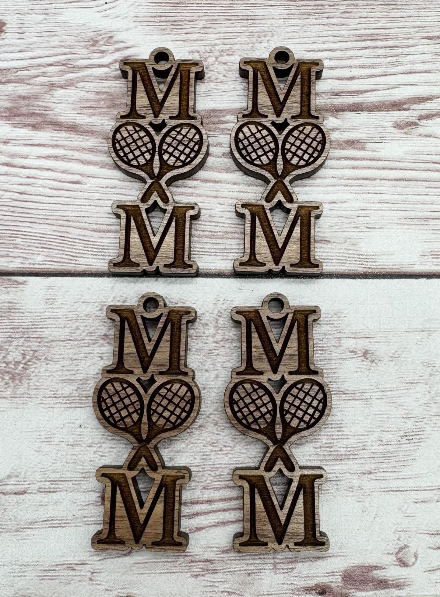 Wood Engraved Tennis Mom Sports Earring Blanks, Finished Walnut Blank, DIY Jewelry Making
