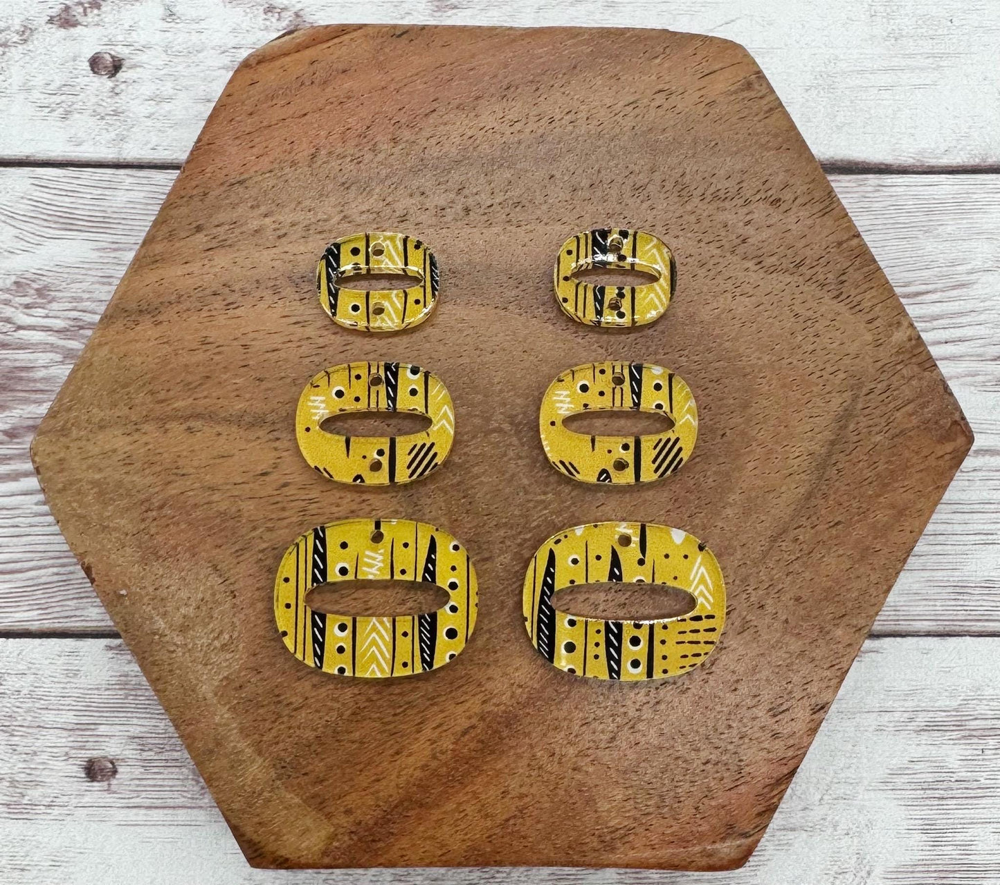 Mustard Print Retro Trio Acrylic Earring Blanks, DIY Jewelry Making
