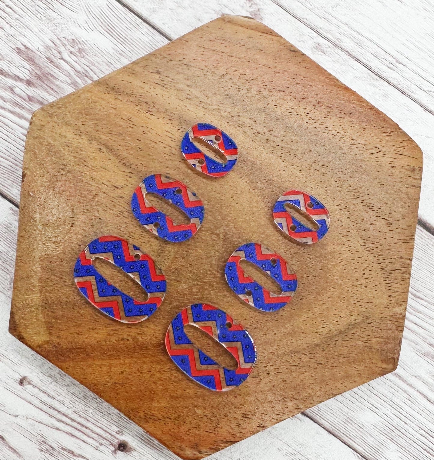 Red Blue Chevron 4th of July Stars Retro Trio Acrylic Earring Blanks, DIY Jewelry Making