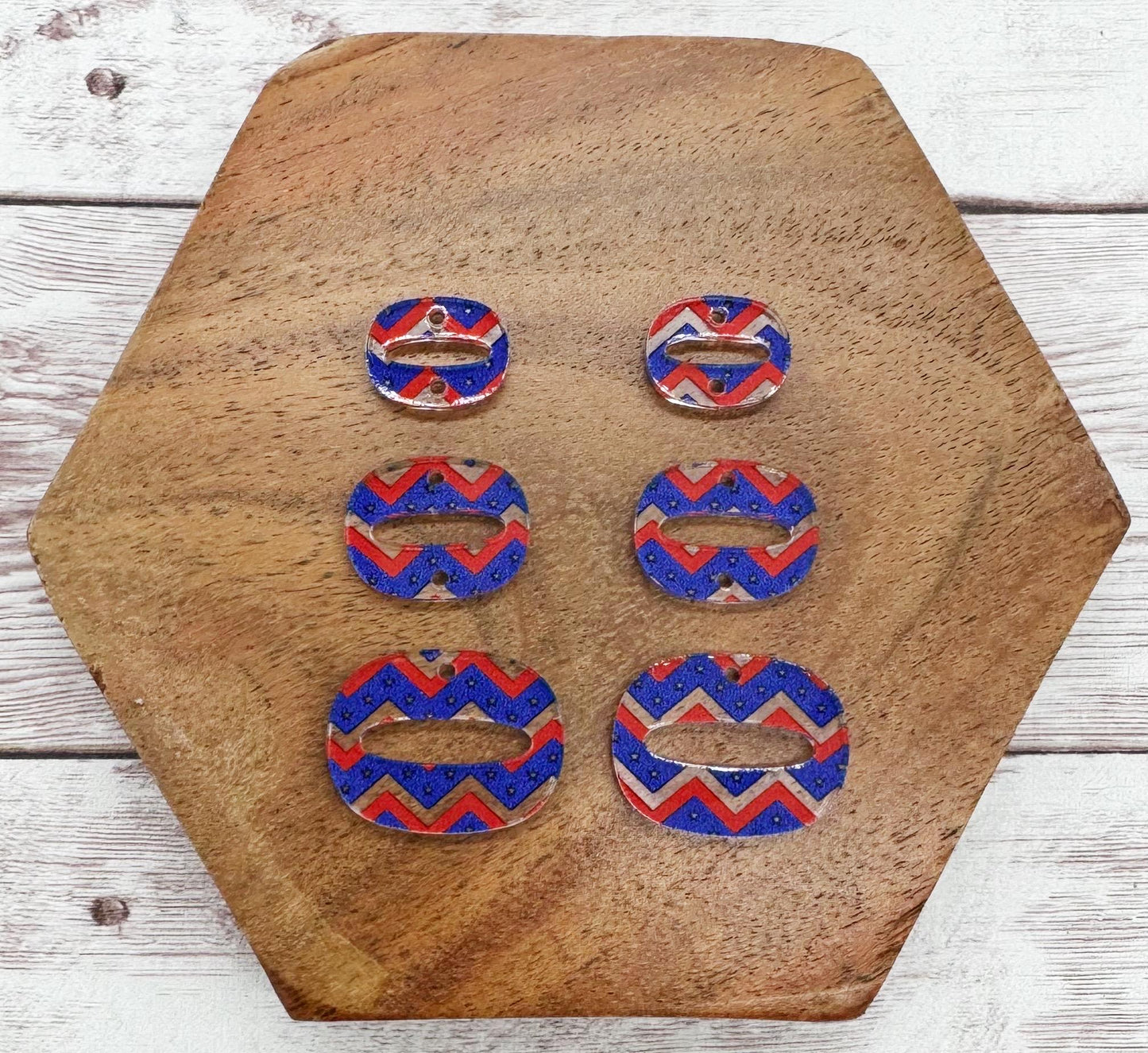 Red Blue Chevron 4th of July Stars Retro Trio Acrylic Earring Blanks, DIY Jewelry Making