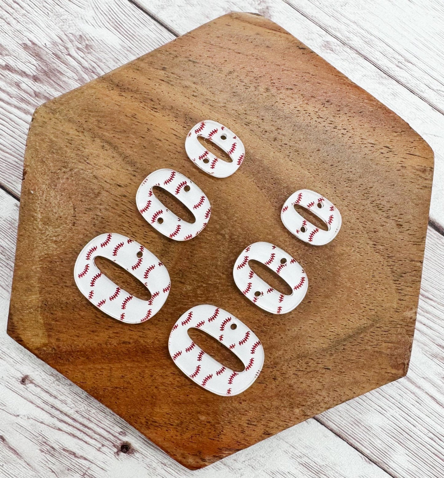 Baseball Laces Print Acrylic Retro Trio Earring Blanks, DIY Jewelry Making