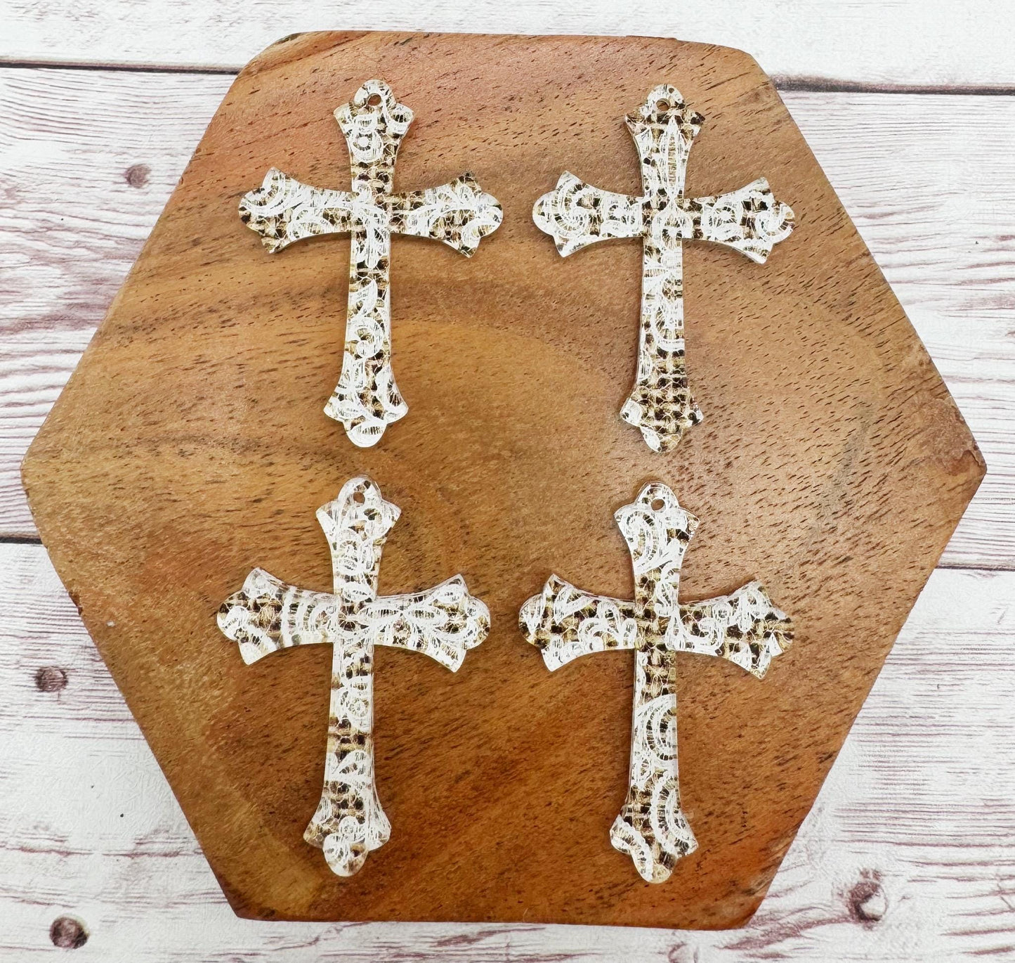 Patterned Burlap and Lace Print Acrylic Cross Earring Blanks, DIY Jewelry Making