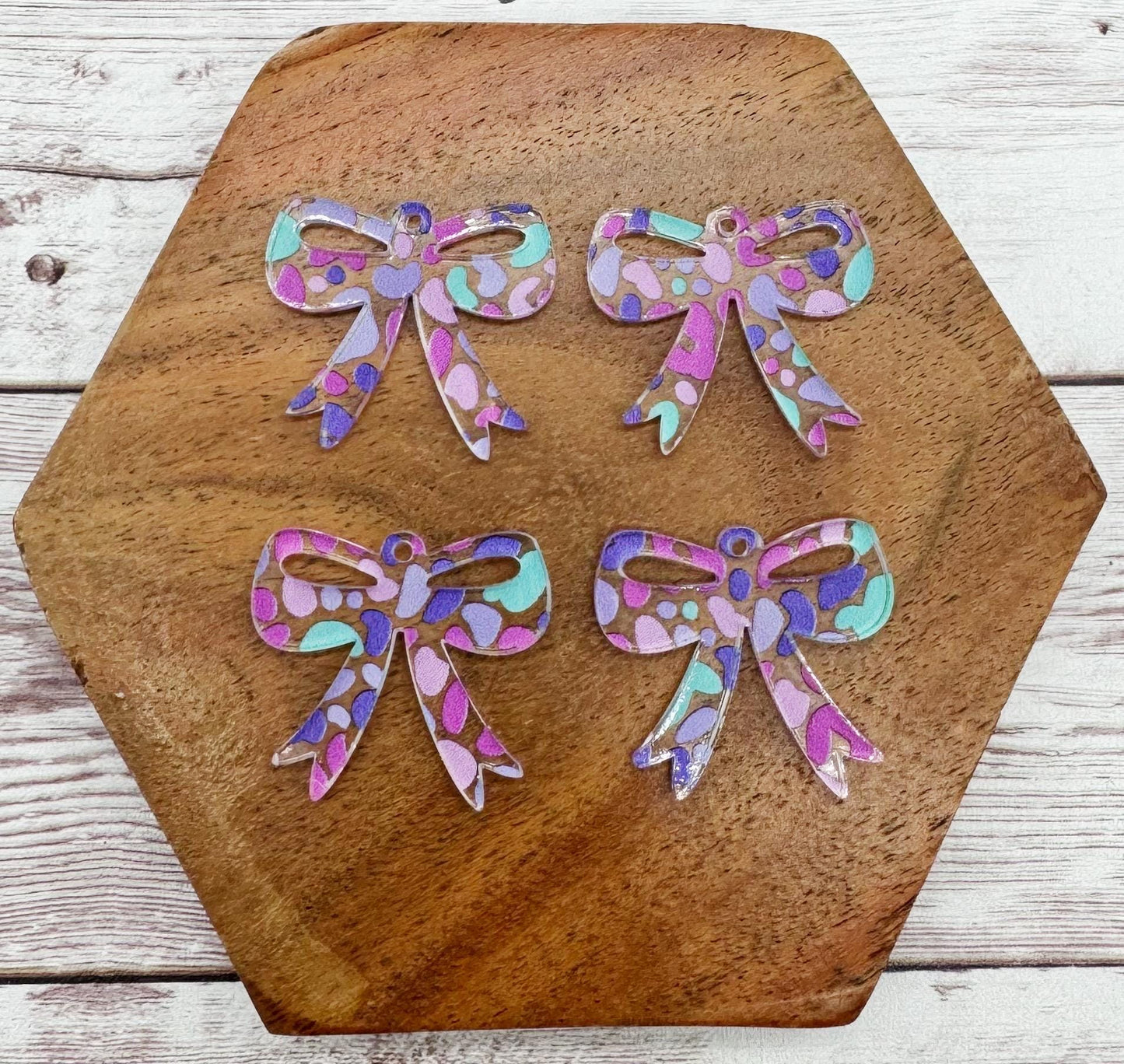 Set of 2 Pastel Leopard Print Acrylic Bow Earring Blanks DIY Jewelry Making