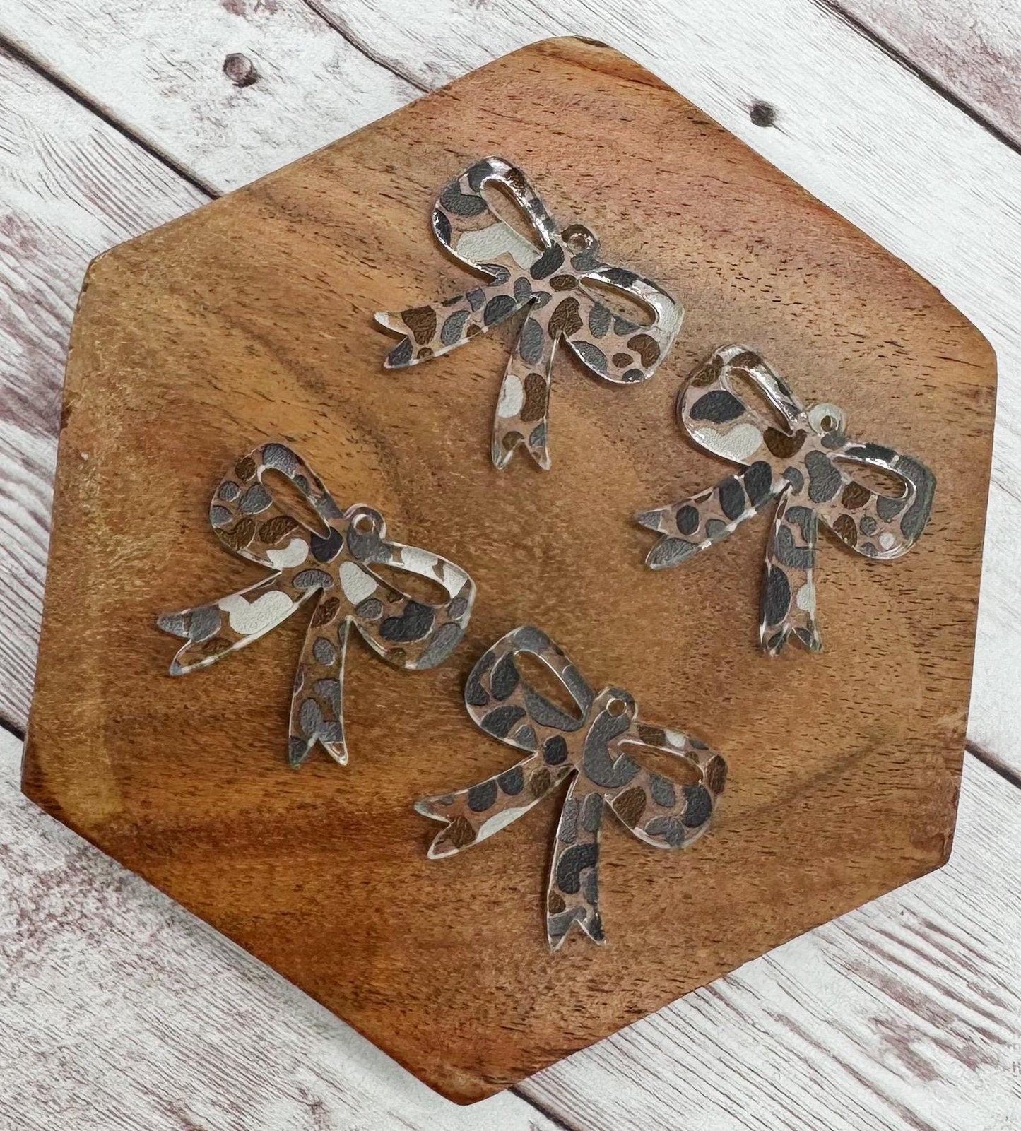 Set of 2 Neutral Leopard Print Acrylic Bow Earring Blanks DIY Jewelry Making