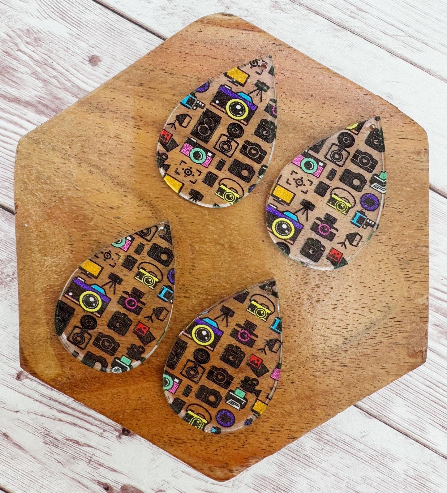 Photography Camera Print Acrylic Teardrop Earring Blanks, DIY Jewelry Making