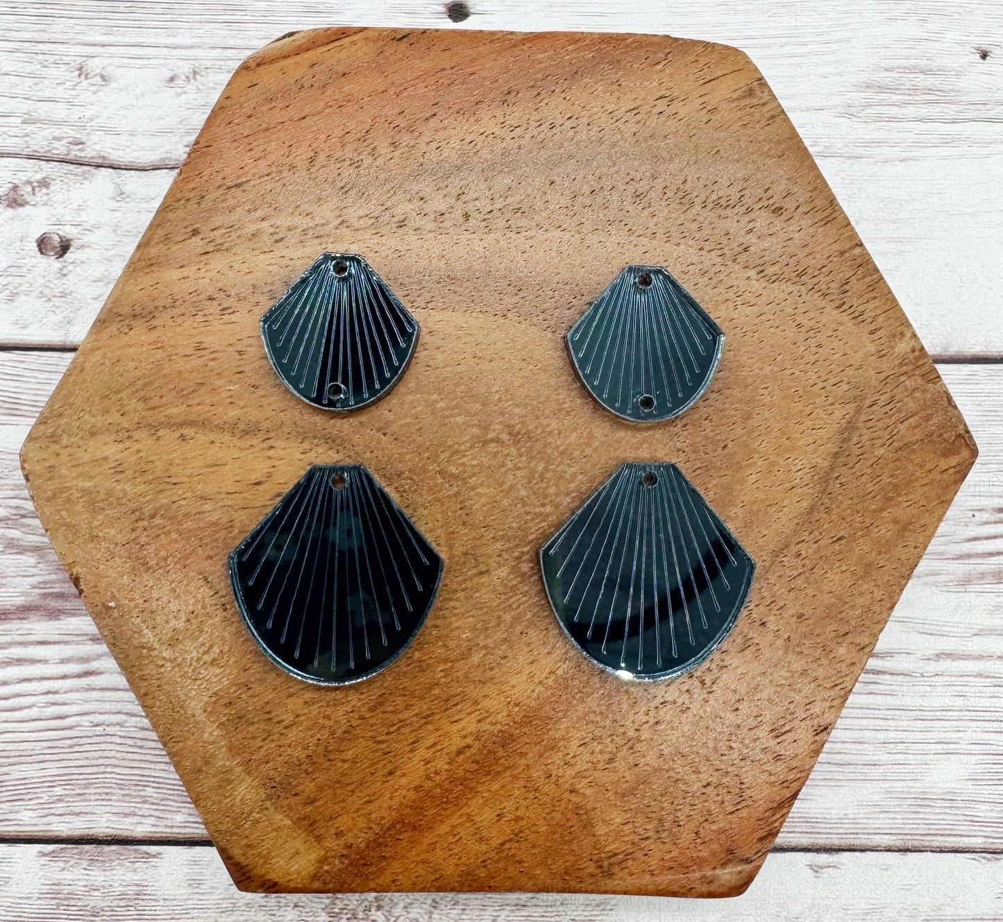 Engraved Double Shell Mirrored Steel Blue Acrylic Set Earring Blanks, DIY Jewelry Making