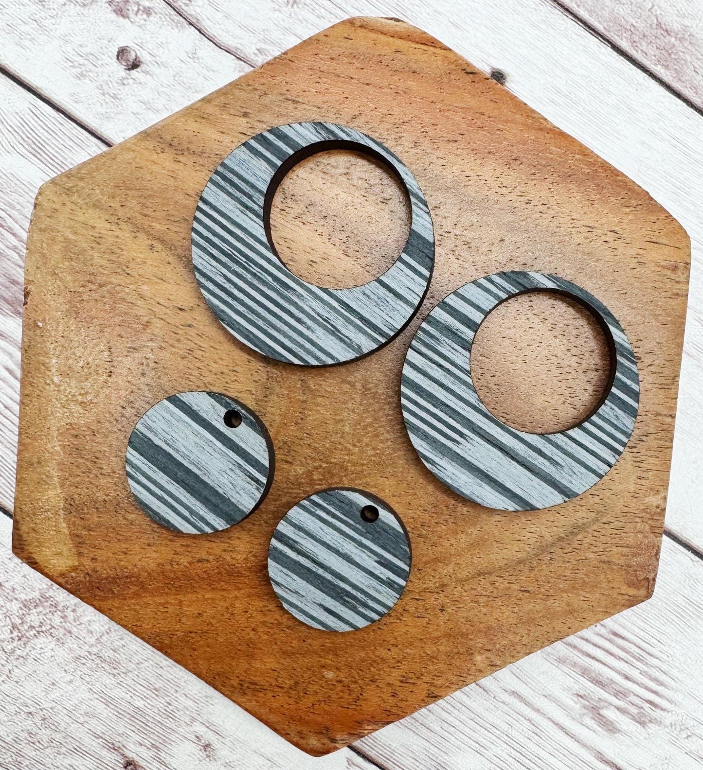 Grey Brushstroke Wood Hoop Set Earring Blanks, DIY Jewelry Making