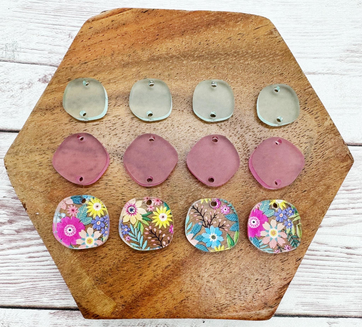 Flower Floral Print Acrylic Trio Set, DIY Jewelry Making