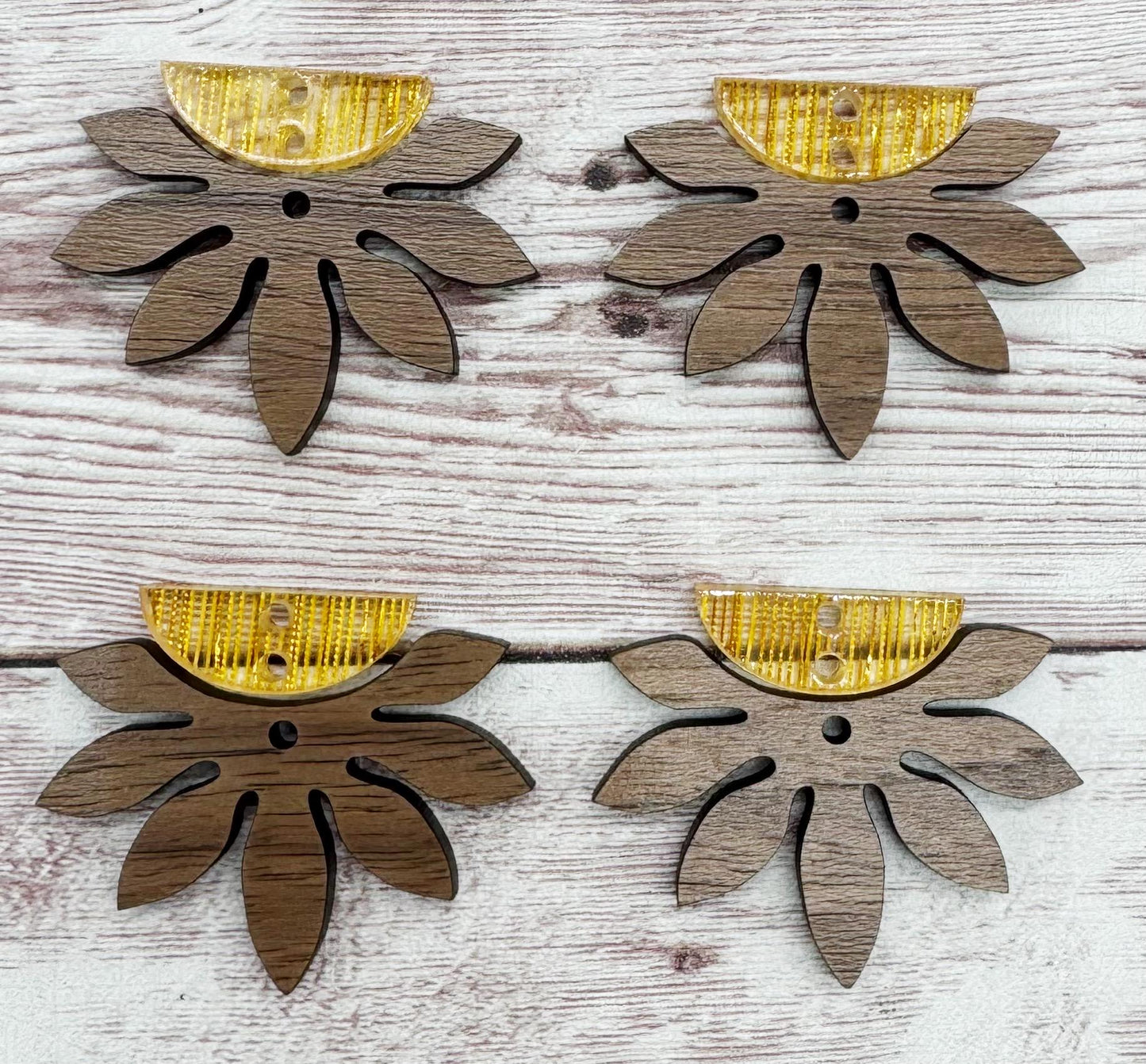 Walnut and Gold Connector Flower Dangle Set Earring Blanks, DIY Jewelry Making
